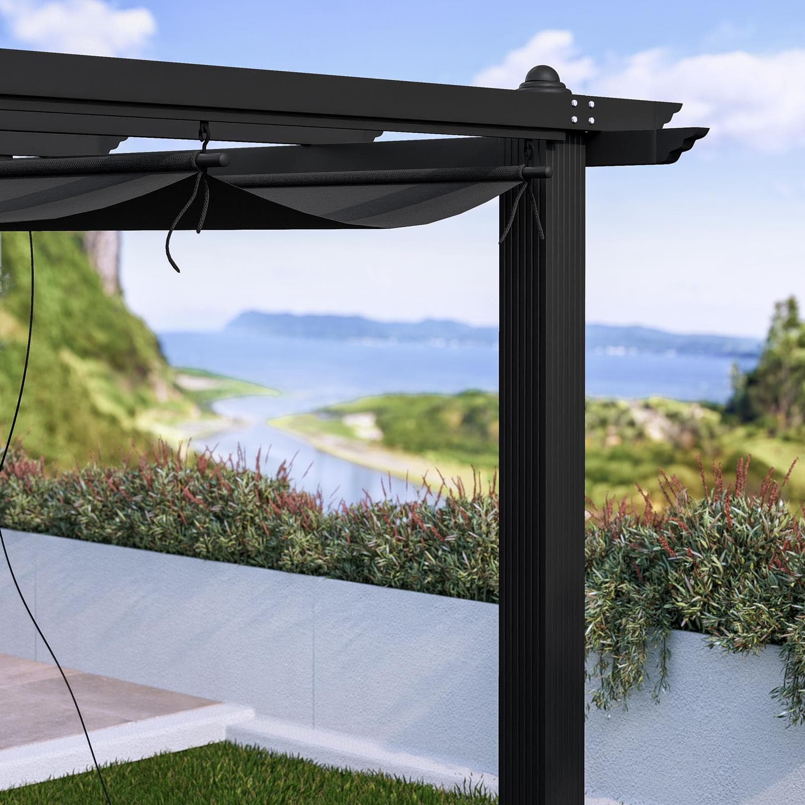 Gazebo 3x3 m in alluminio antracite con tetto scorrevole - Norris