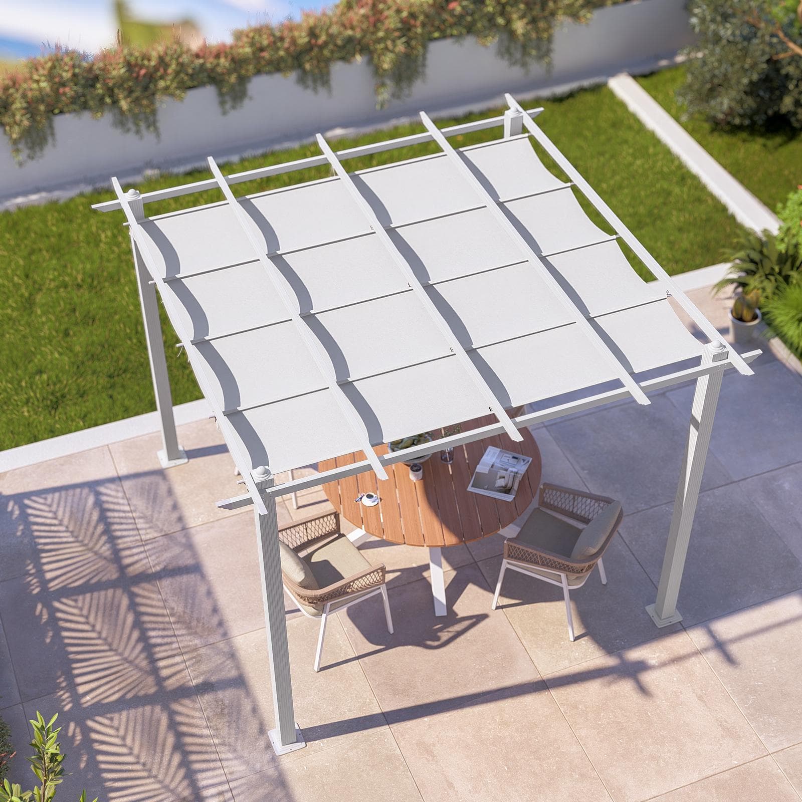 Gazebo 3x3 m in alluminio bianco con tetto scorrevole - Norris