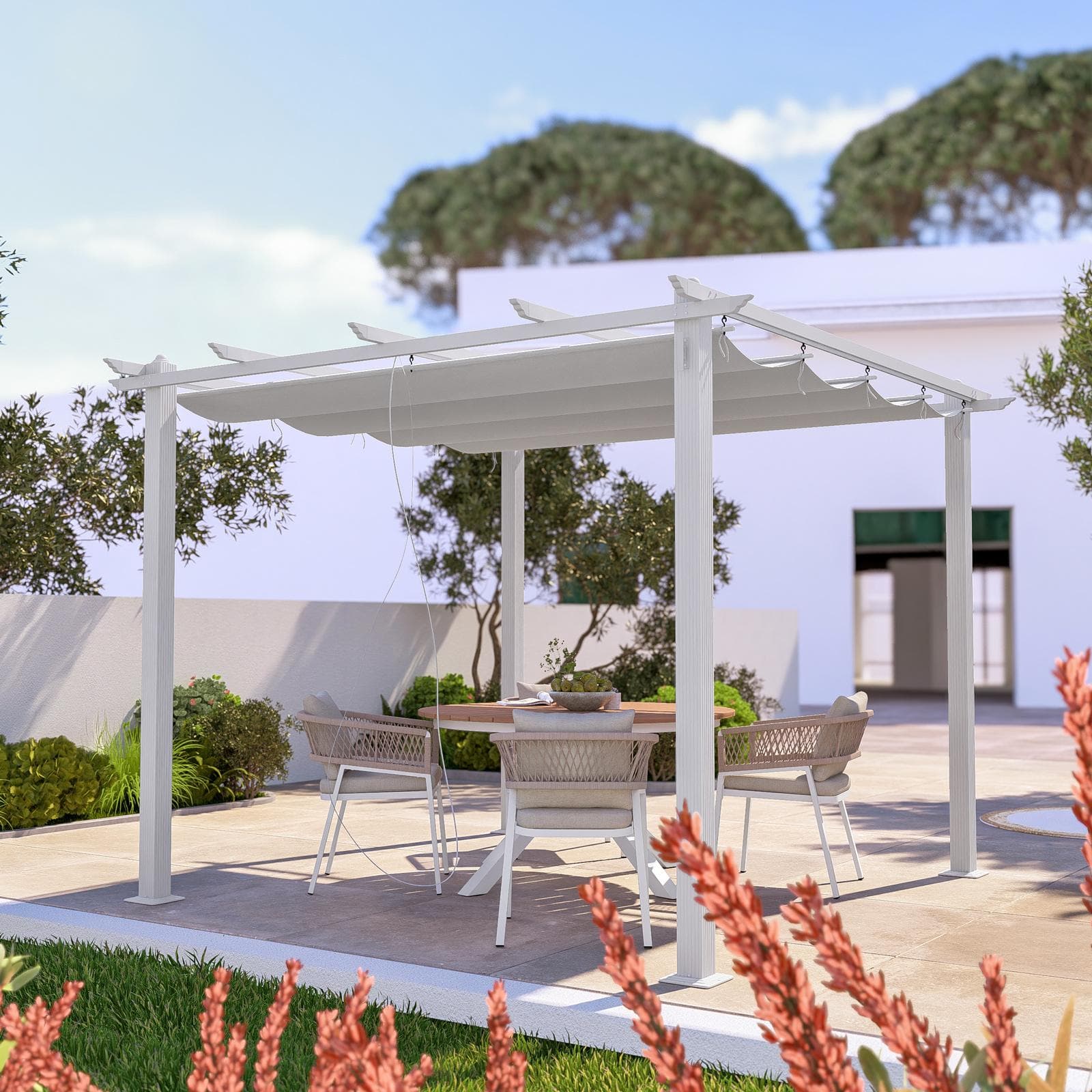 Gazebo 3x3 m in alluminio bianco con tetto scorrevole - Norris