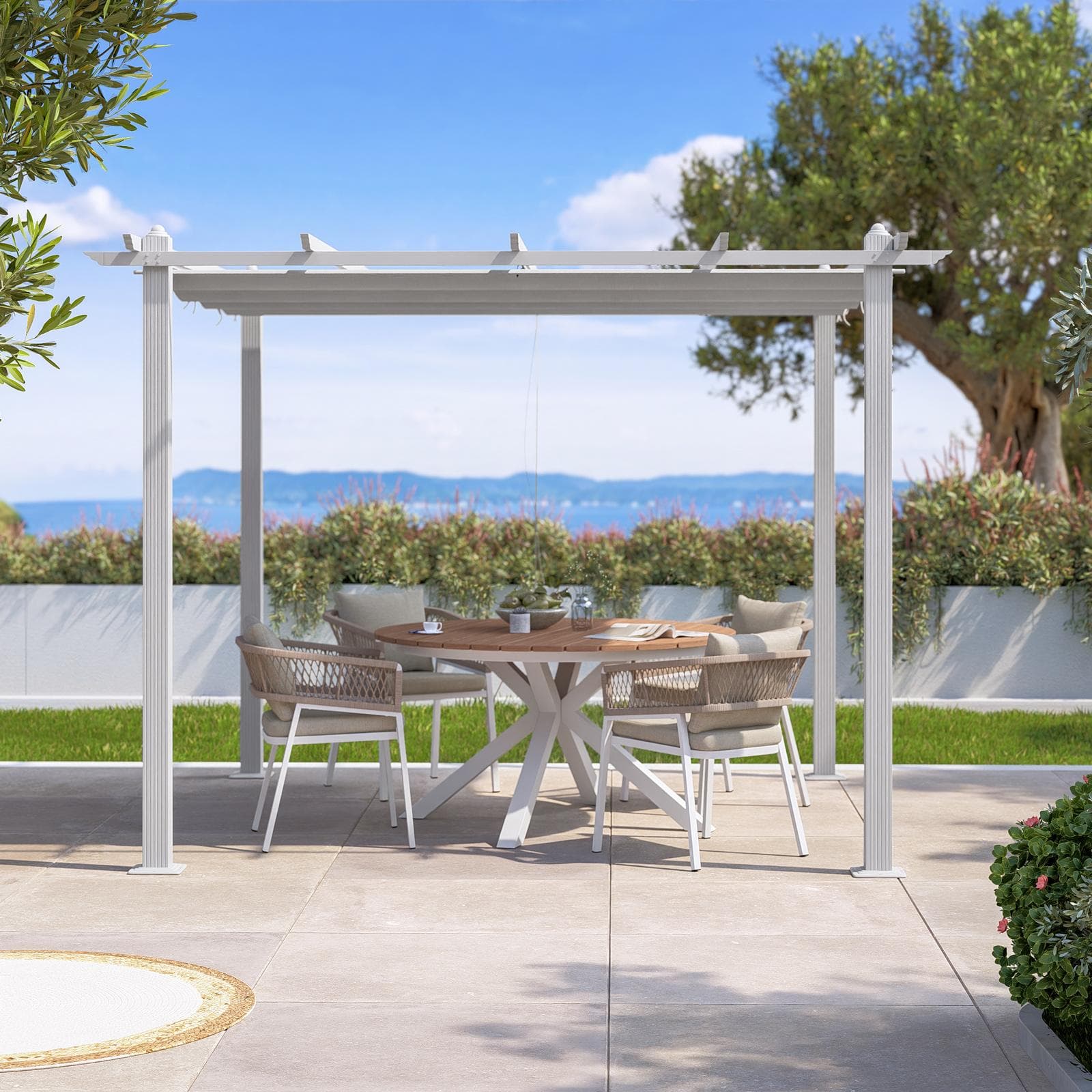 Gazebo 3x3 m in alluminio bianco con tetto scorrevole - Norris