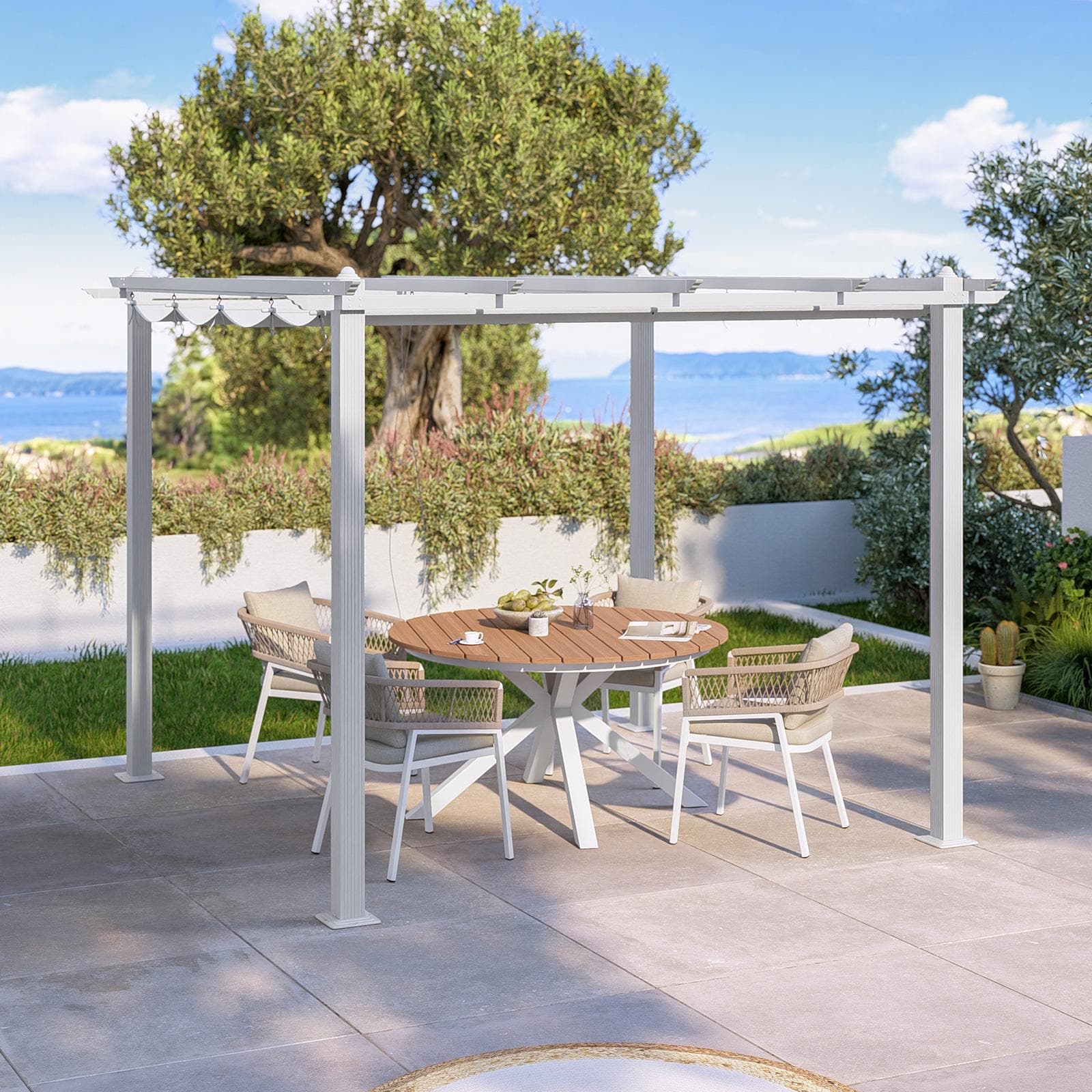 Gazebo 3x3 m in alluminio bianco con tetto scorrevole - Norris