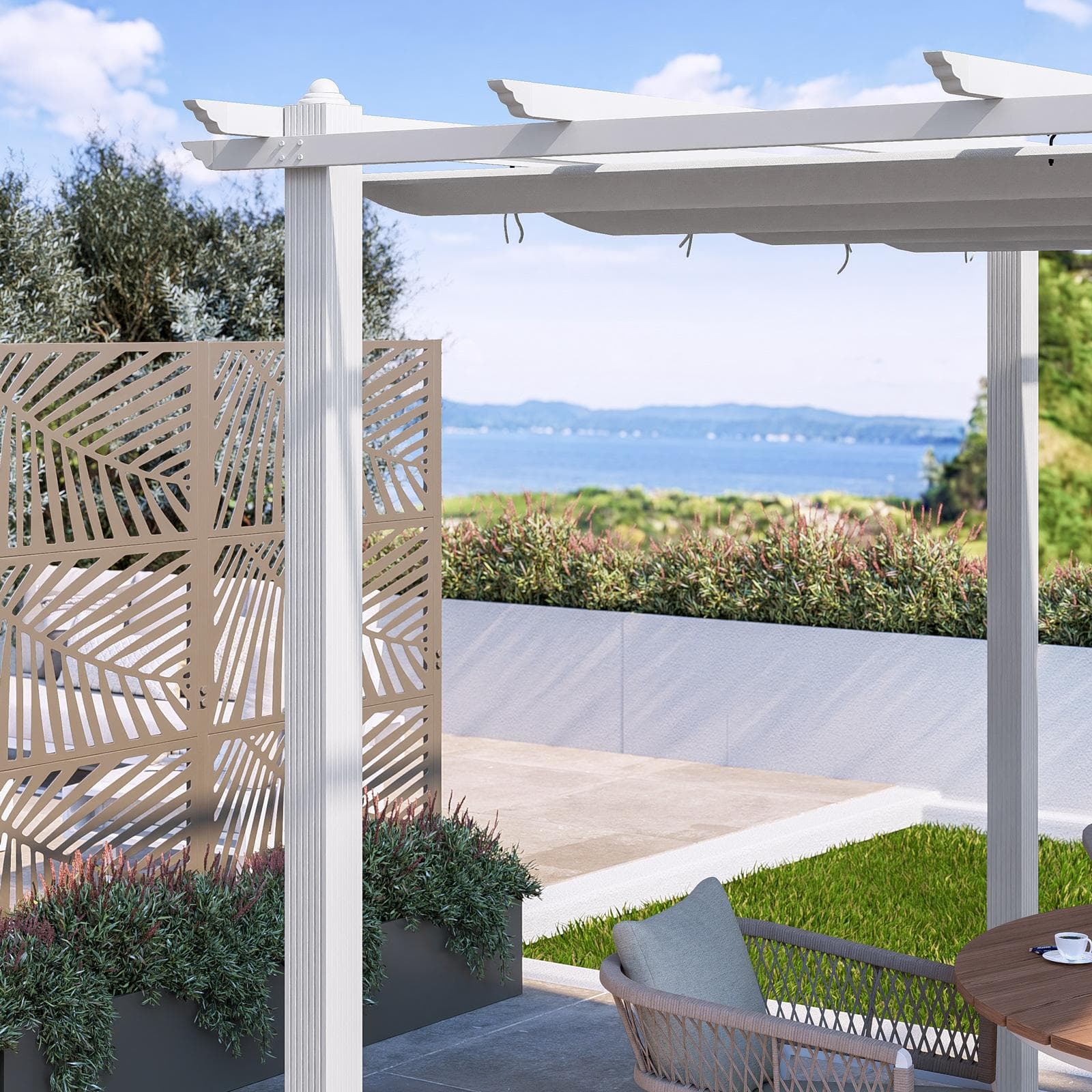 Gazebo 3x3 m in alluminio bianco con tetto scorrevole - Norris