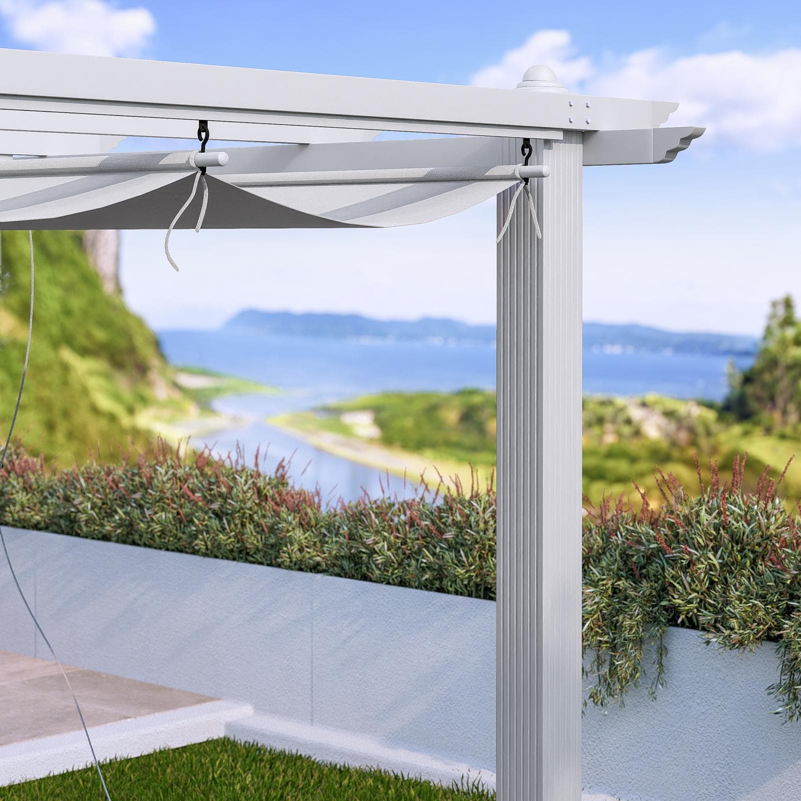 Gazebo 3x3 m in alluminio bianco con tetto scorrevole - Norris