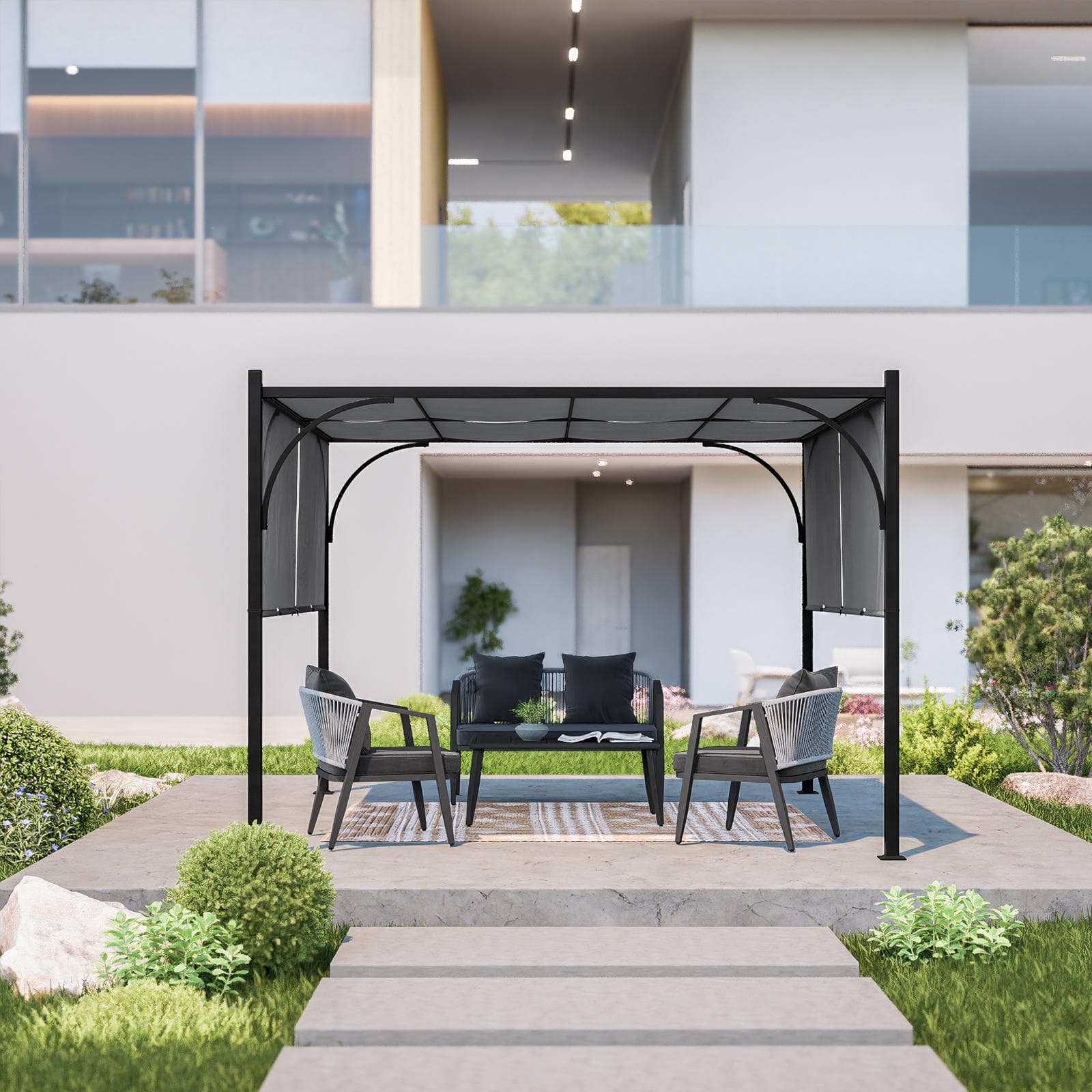 Gazebo 3x3 m tetto scorrevole grigio e struttura antracite - Edvige