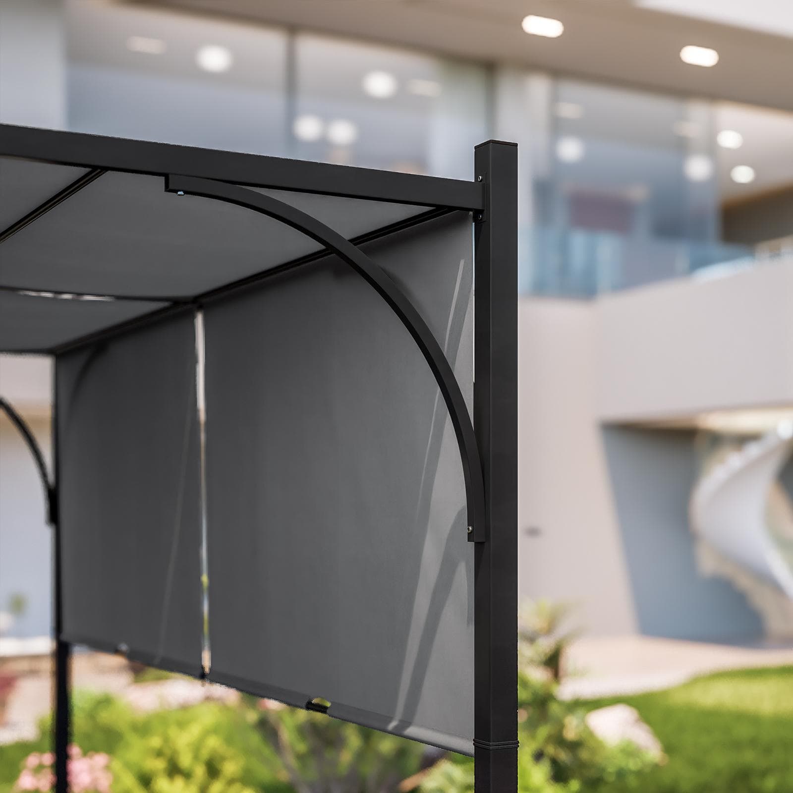 Gazebo 3x3 m tetto scorrevole grigio e struttura antracite - Edvige