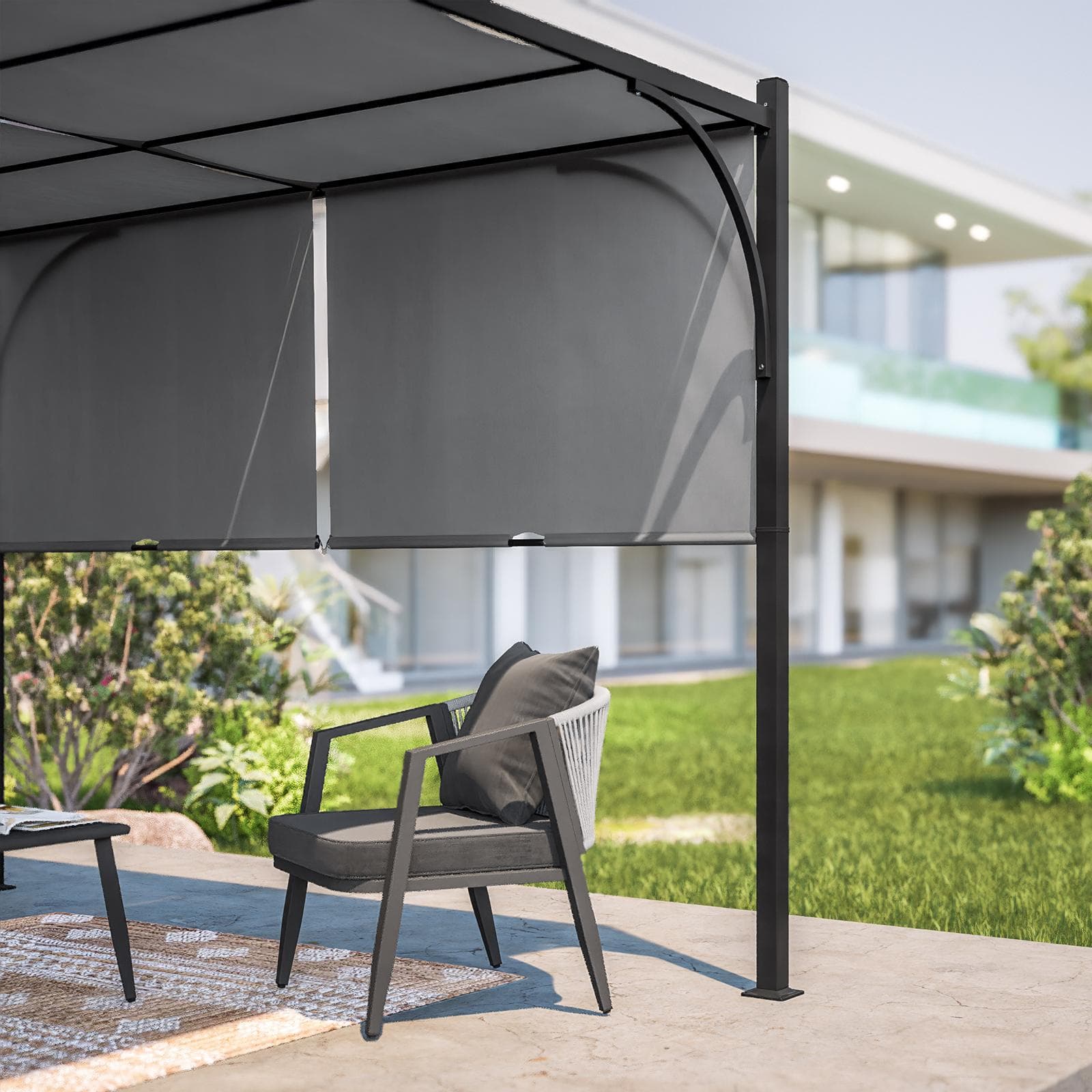 Gazebo 3x3 m tetto scorrevole grigio e struttura antracite - Edvige