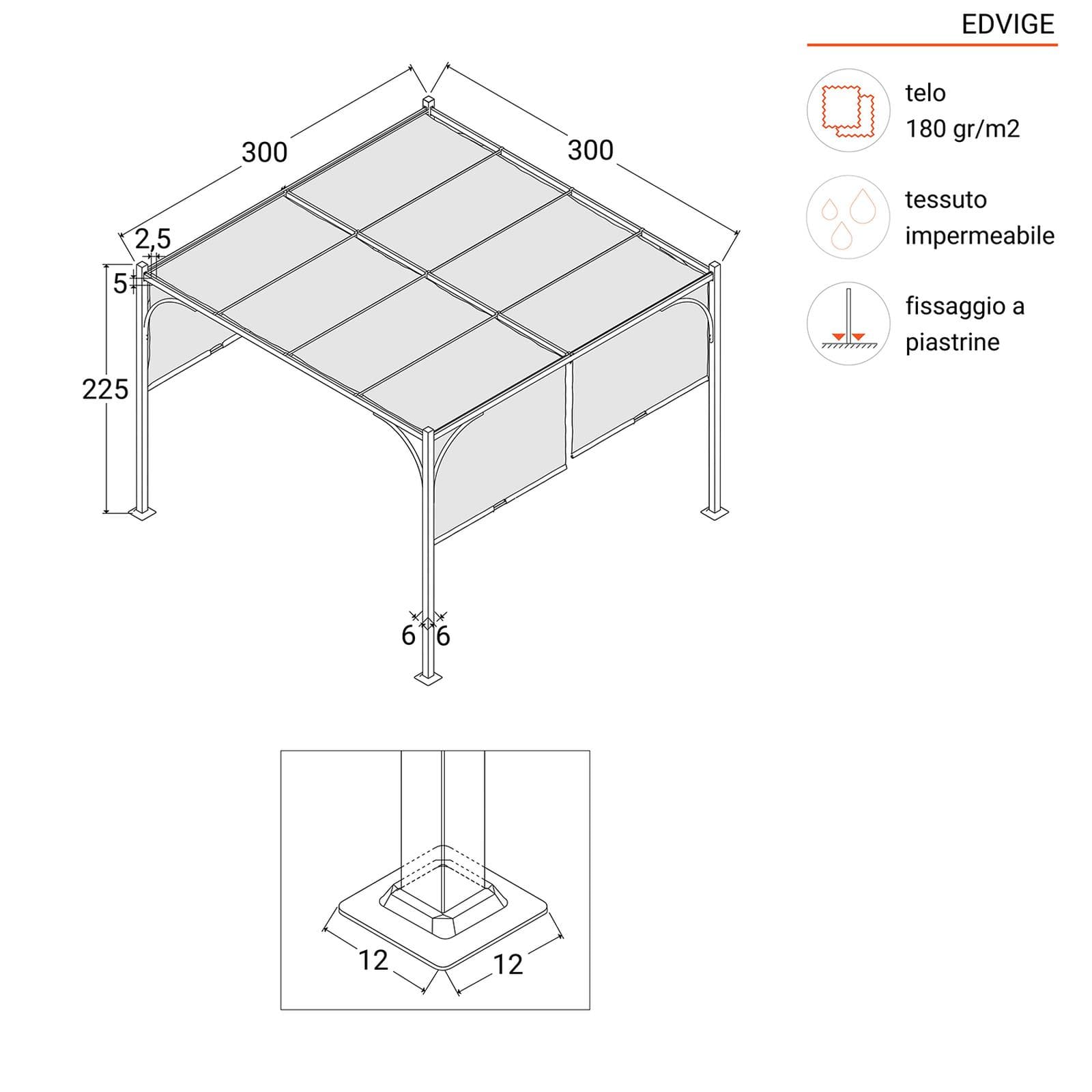 Gazebo 3x3 m tetto scorrevole grigio e struttura antracite - Edvige