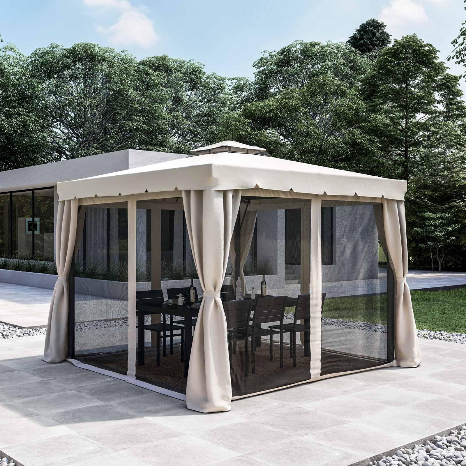 Gazebo 3x3 m con telo e tende ecrù - Bolt