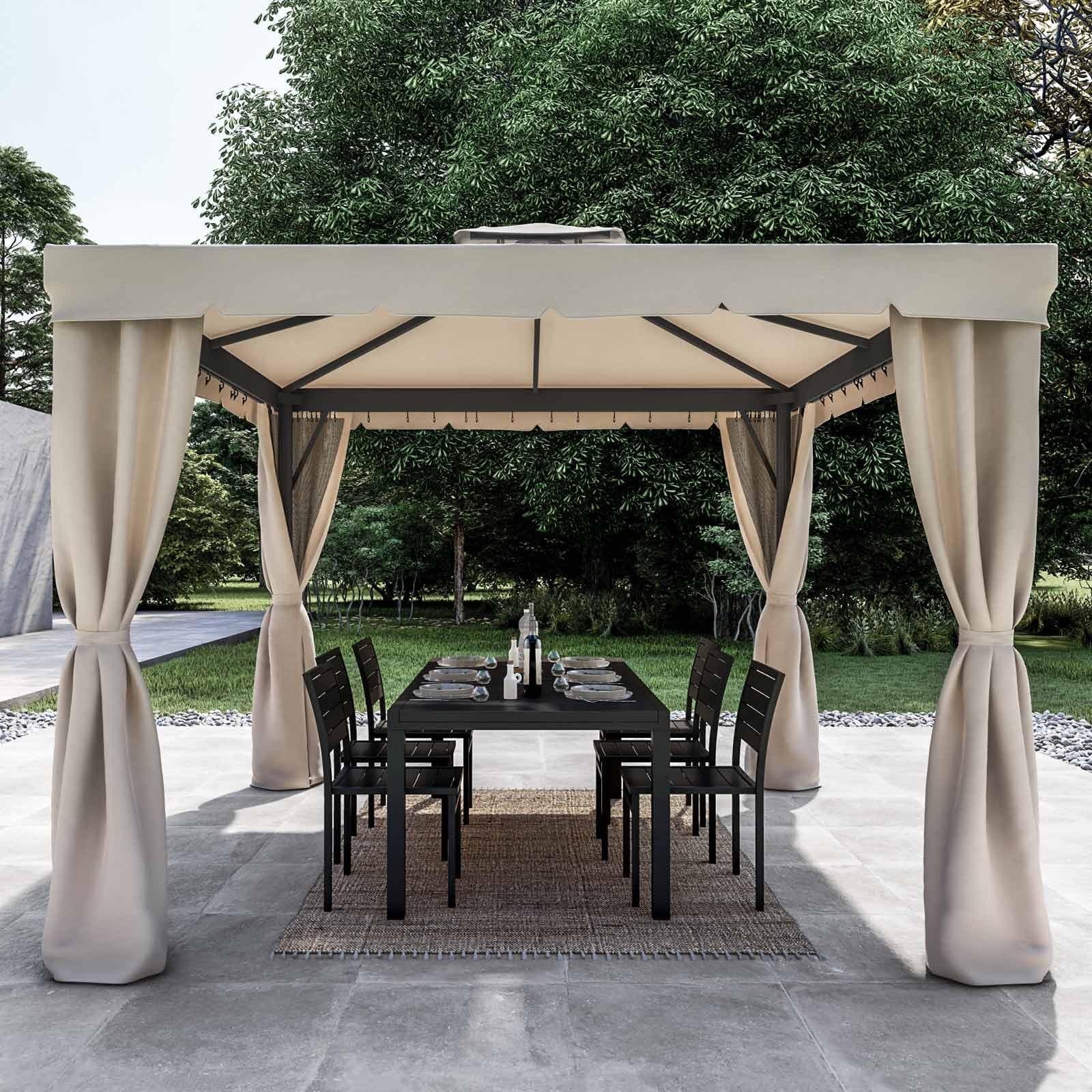Gazebo 3x3 m con telo e tende ecrù - Bolt