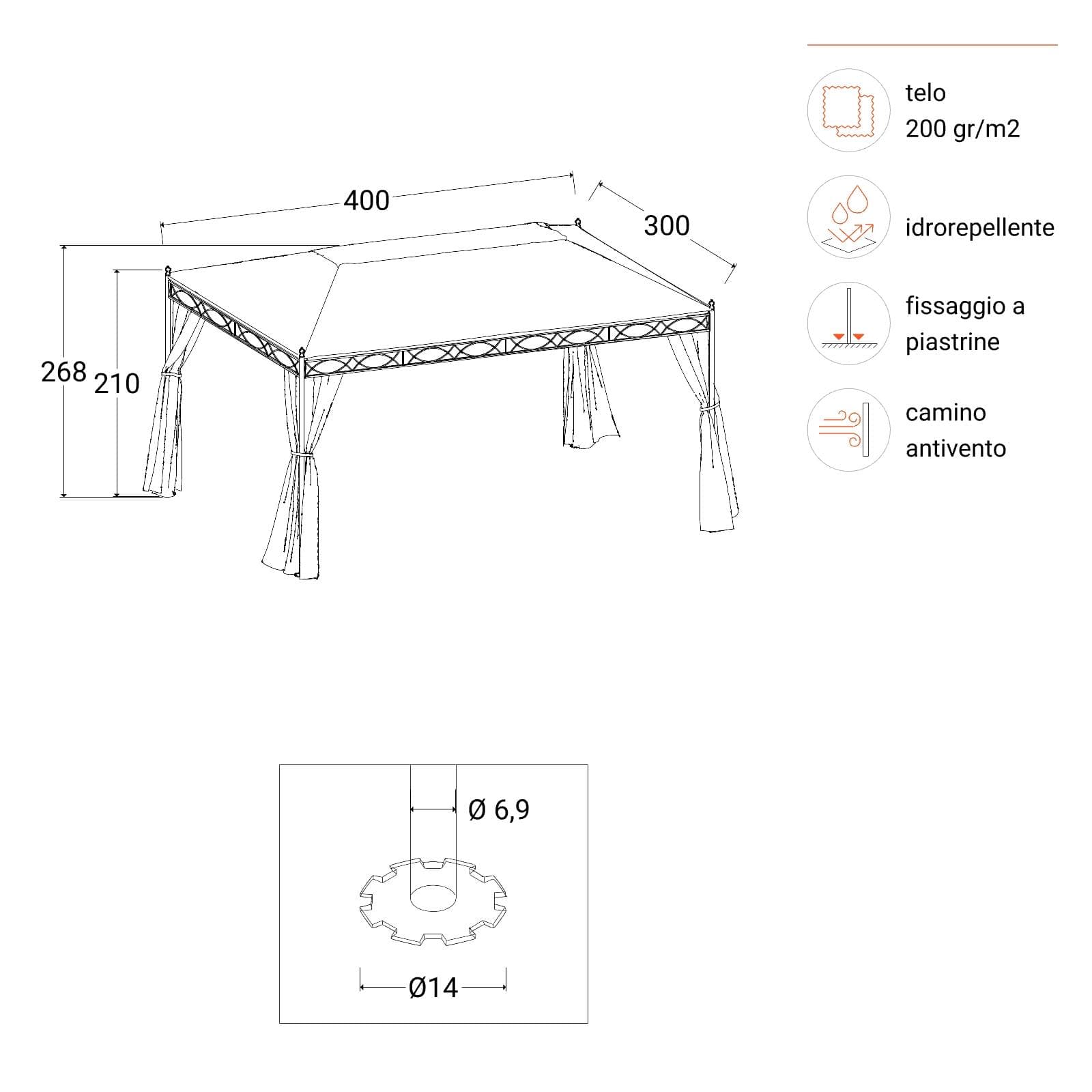 Gazebo 3x4 con tende e zanzariere - Elite