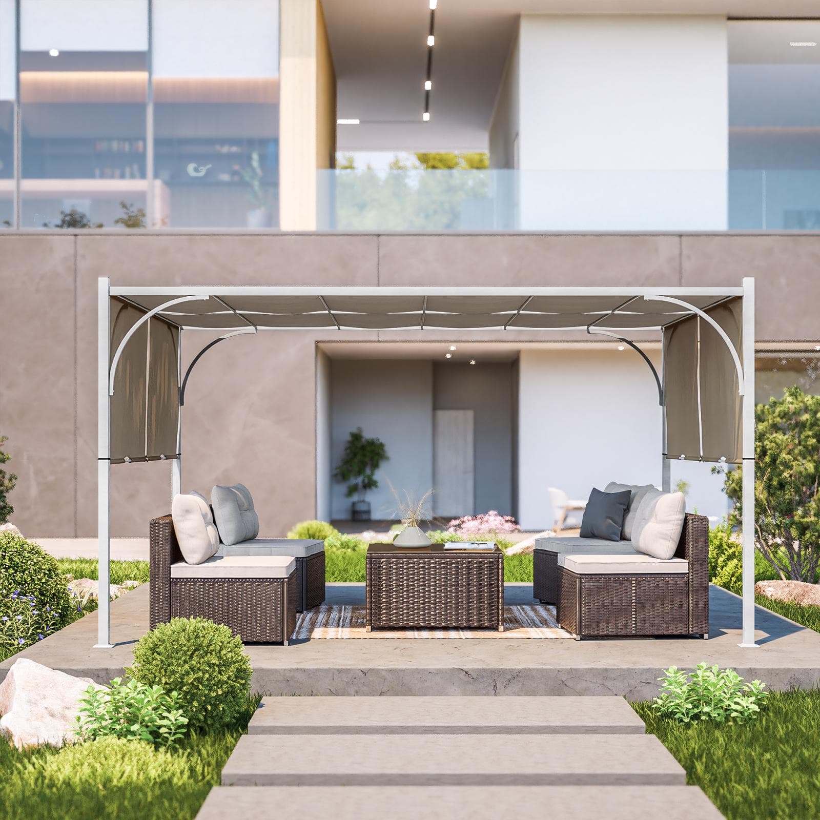 Gazebo 3x4 m con tetto scorrevole ecrù e struttura bianca - Edvige