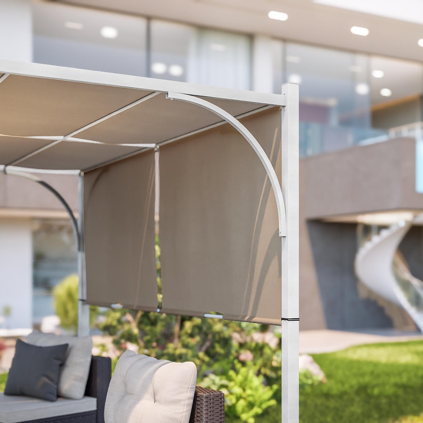 Gazebo 3x4 m con tetto scorrevole ecrù e struttura bianca - Edvige