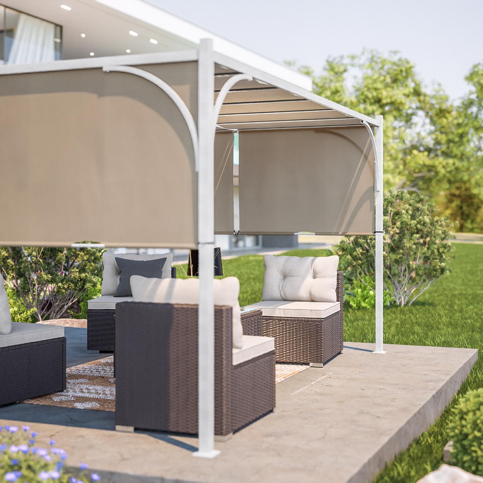 Gazebo 3x4 m con tetto scorrevole ecrù e struttura bianca - Edvige