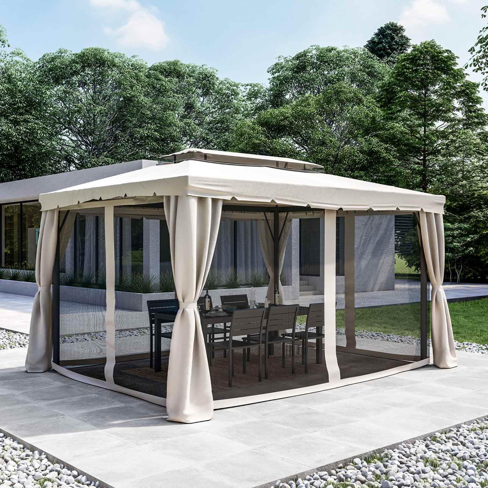 Gazebo 3x4 m in alluminio antracite con tende e telo ecrù - Bolt