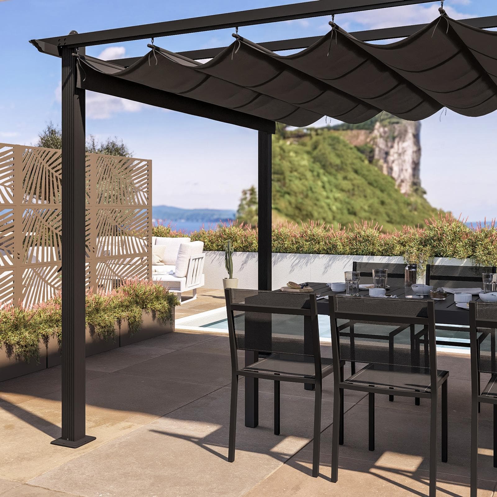 Gazebo 3x4 m in alluminio antracite con tetto scorrevole - Norris