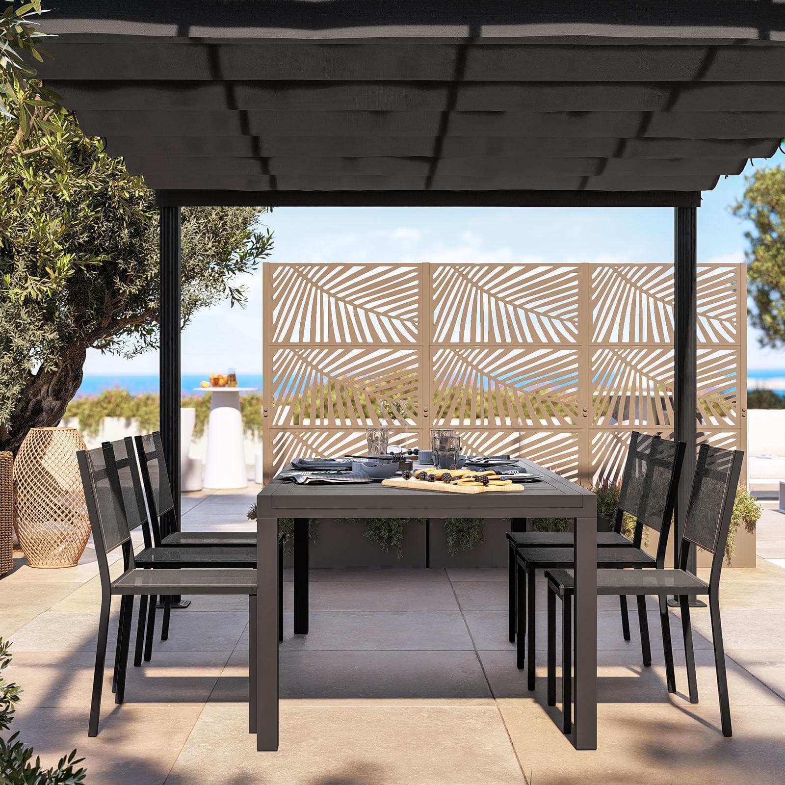 Gazebo 3x4 m in alluminio antracite con tetto scorrevole - Norris