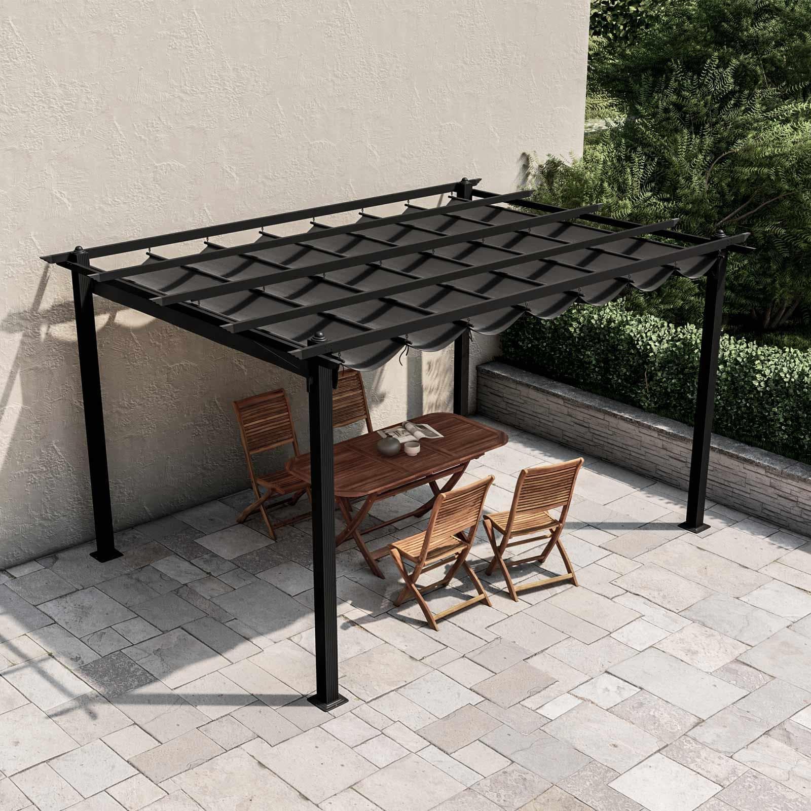 Gazebo 3x4 m in alluminio antracite con tetto scorrevole - Norris