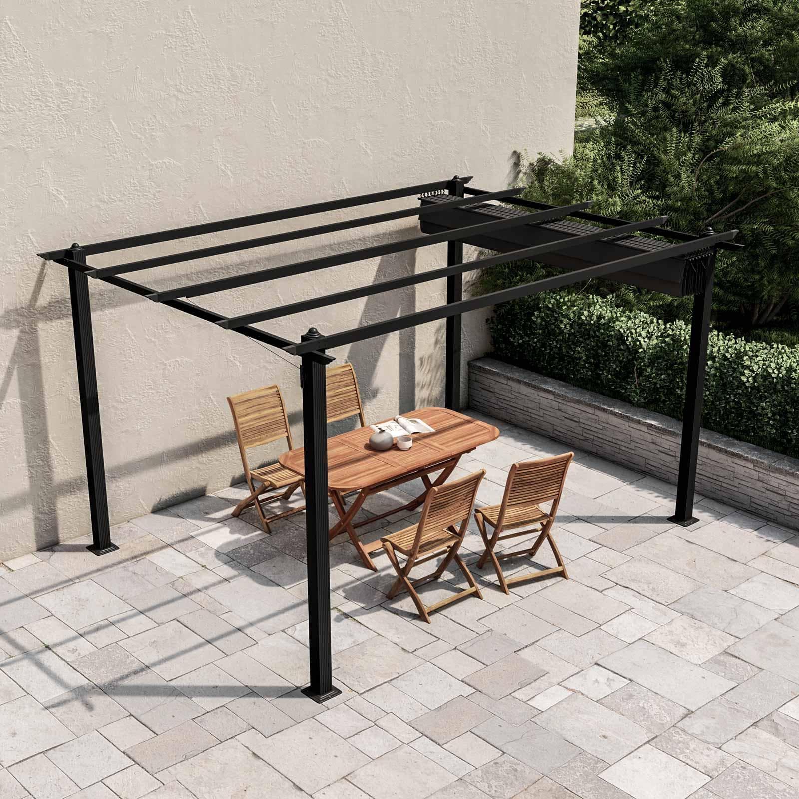 Gazebo 3x4 m in alluminio antracite con tetto scorrevole - Norris