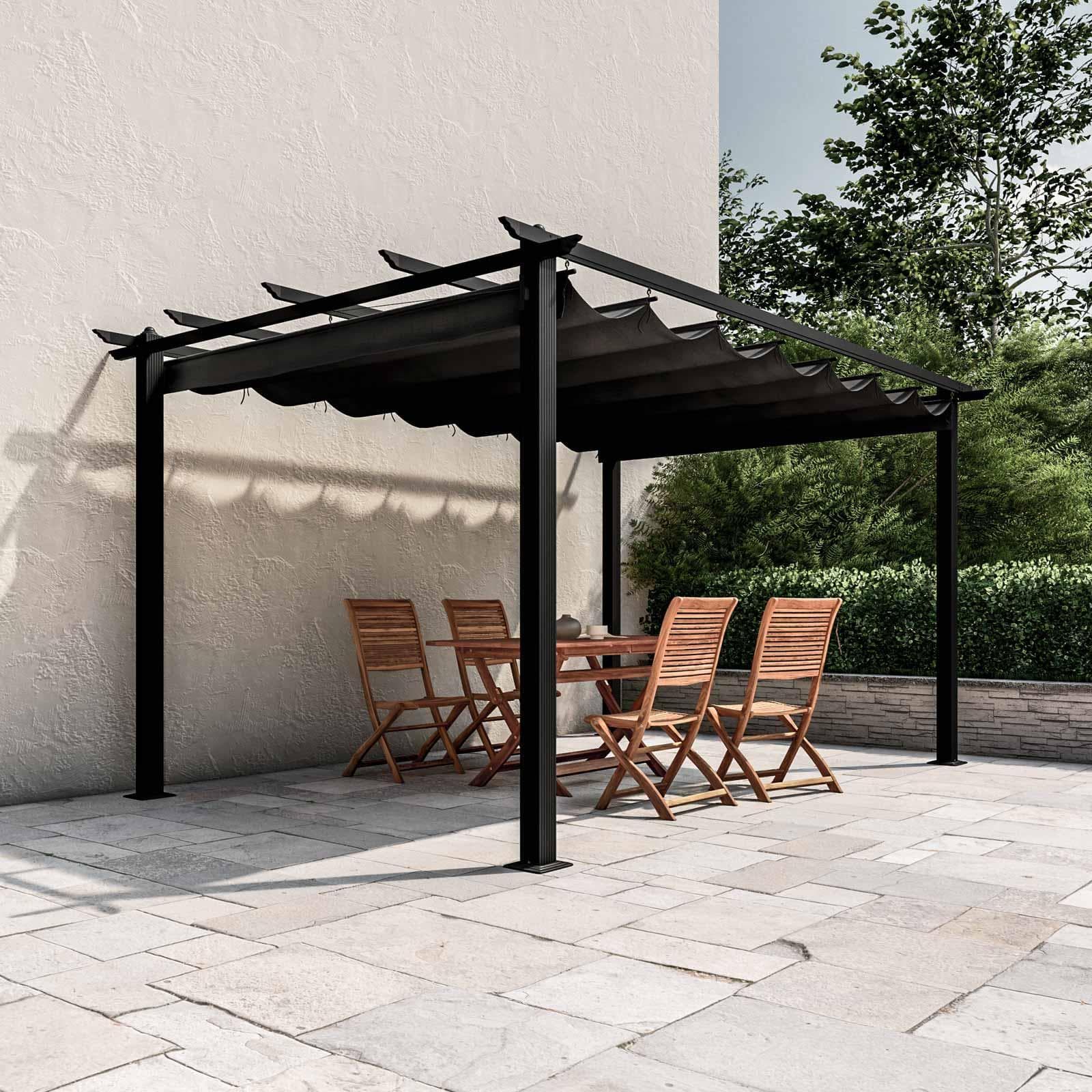 Gazebo 3x4 m in alluminio antracite con tetto scorrevole - Norris