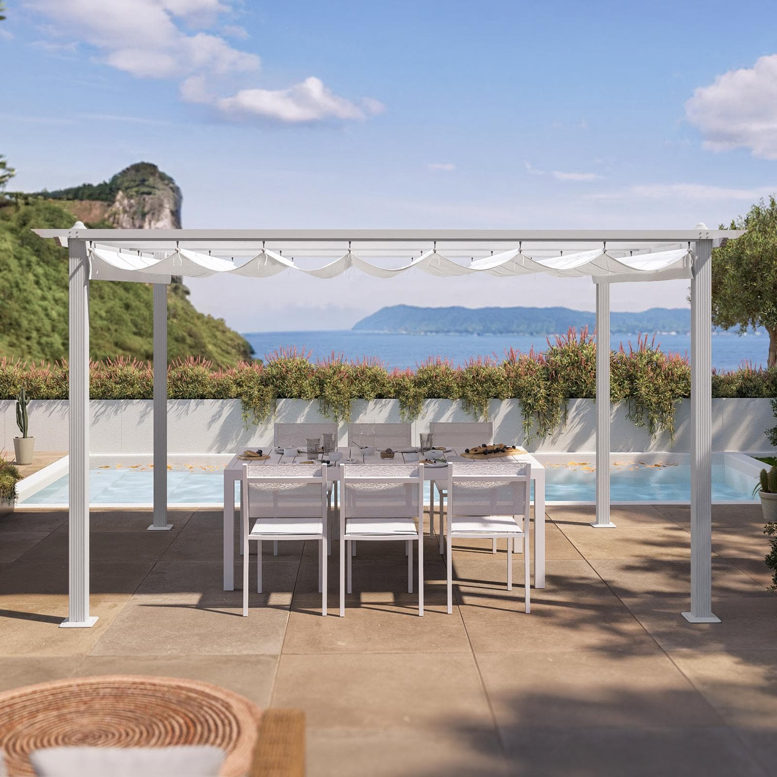 Gazebo 3x4 m in alluminio bianco con tetto scorrevole - Norris