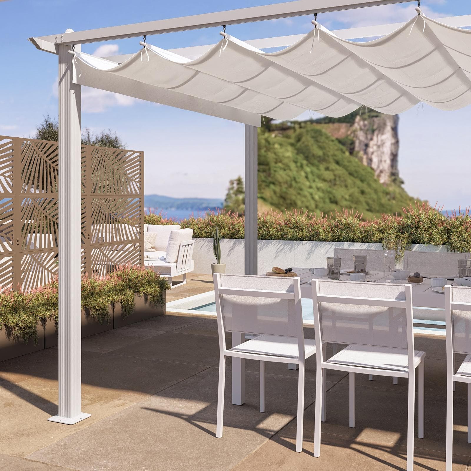 Gazebo 3x4 m in alluminio bianco con tetto scorrevole - Norris