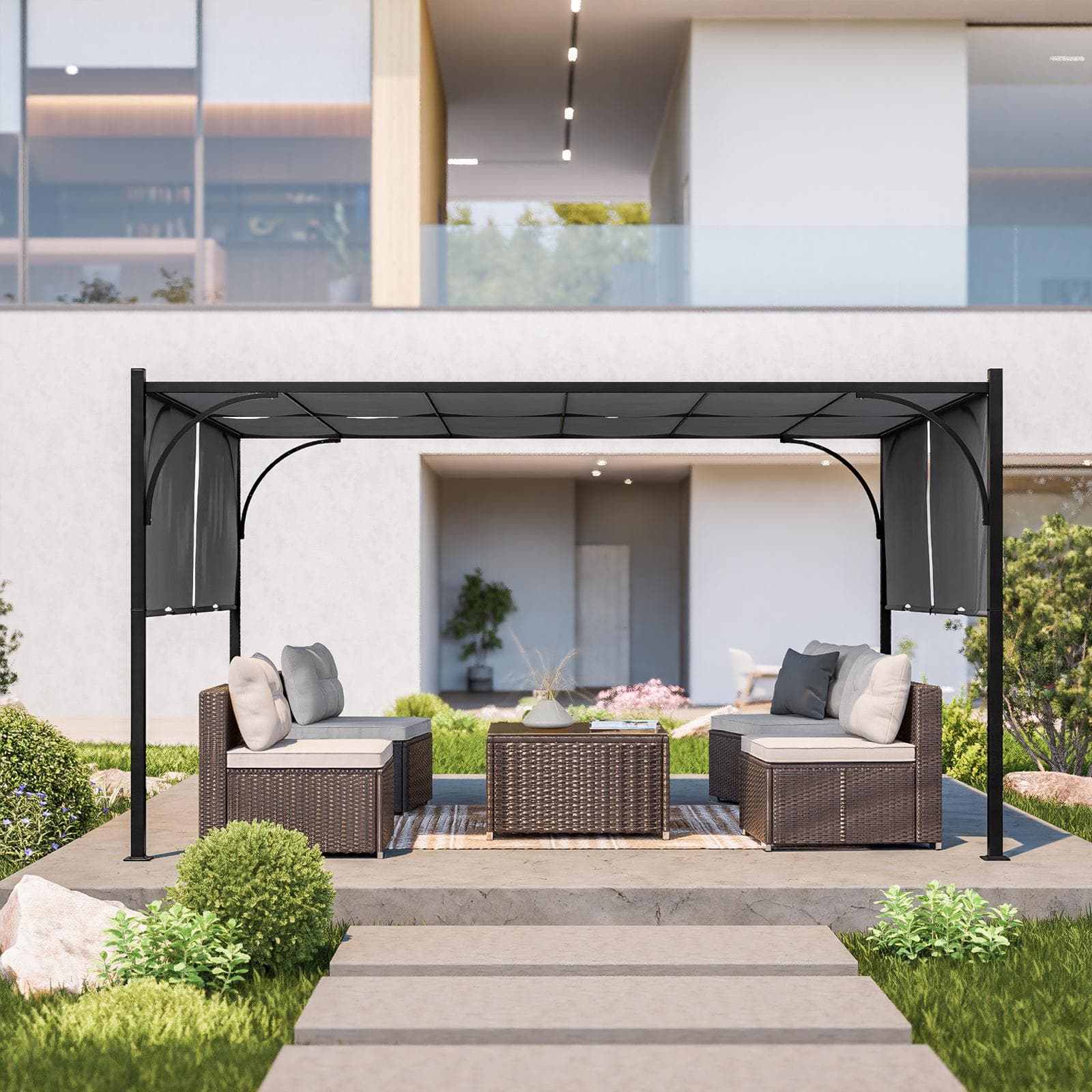 Gazebo 3x4 m tetto scorrevole grigio e struttura antracite - Edvige