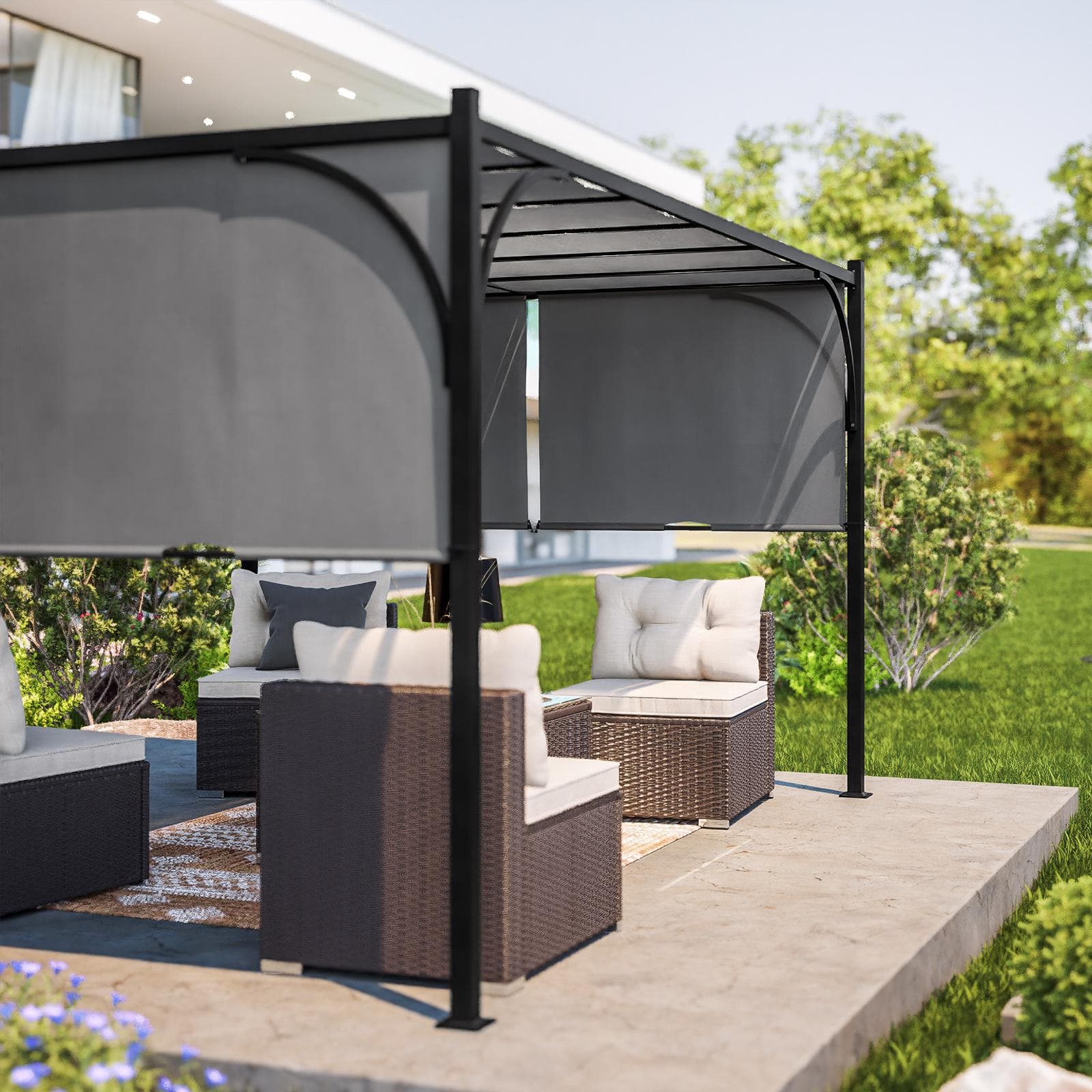 Gazebo 3x4 m tetto scorrevole grigio e struttura antracite - Edvige