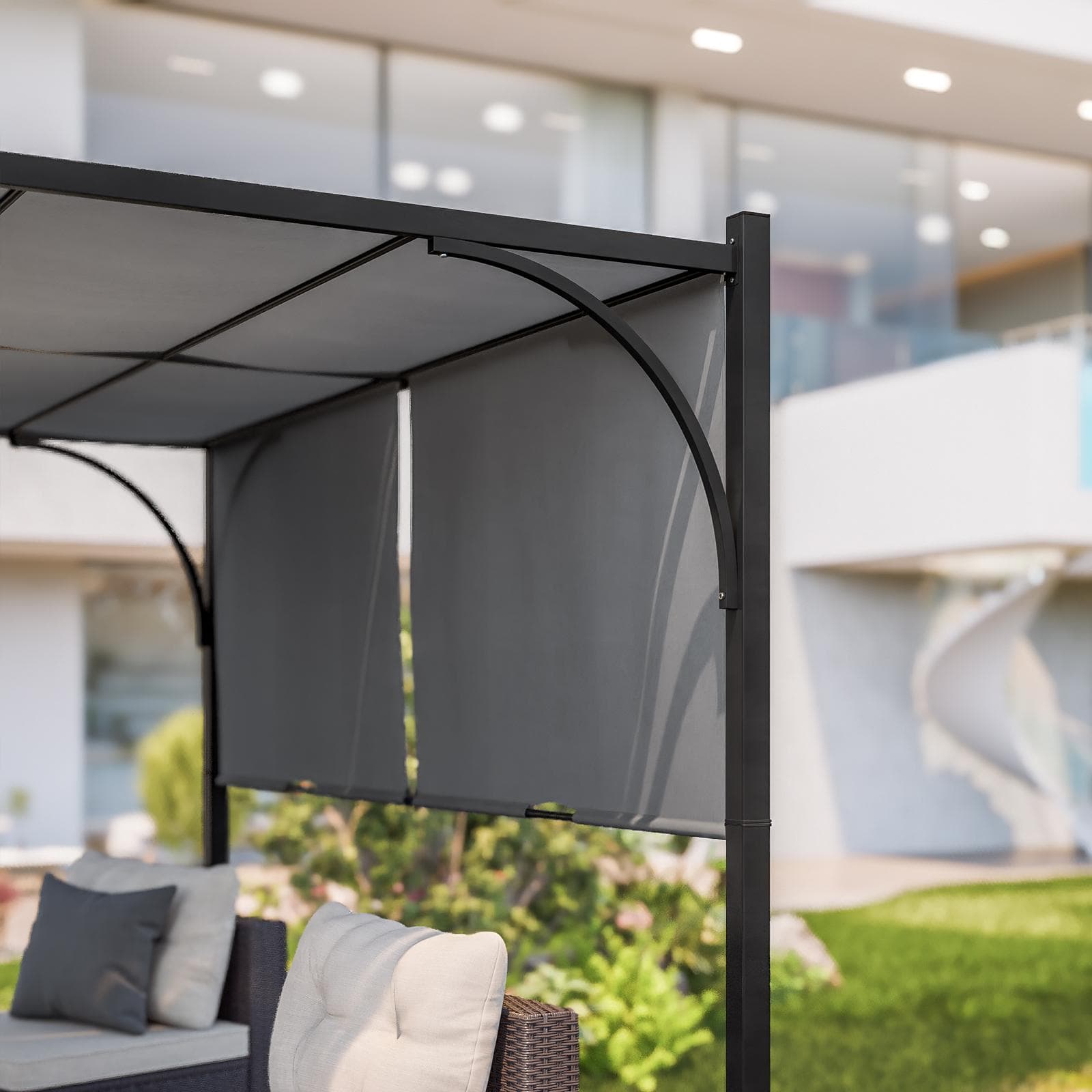 Gazebo 3x4 m tetto scorrevole grigio e struttura antracite - Edvige