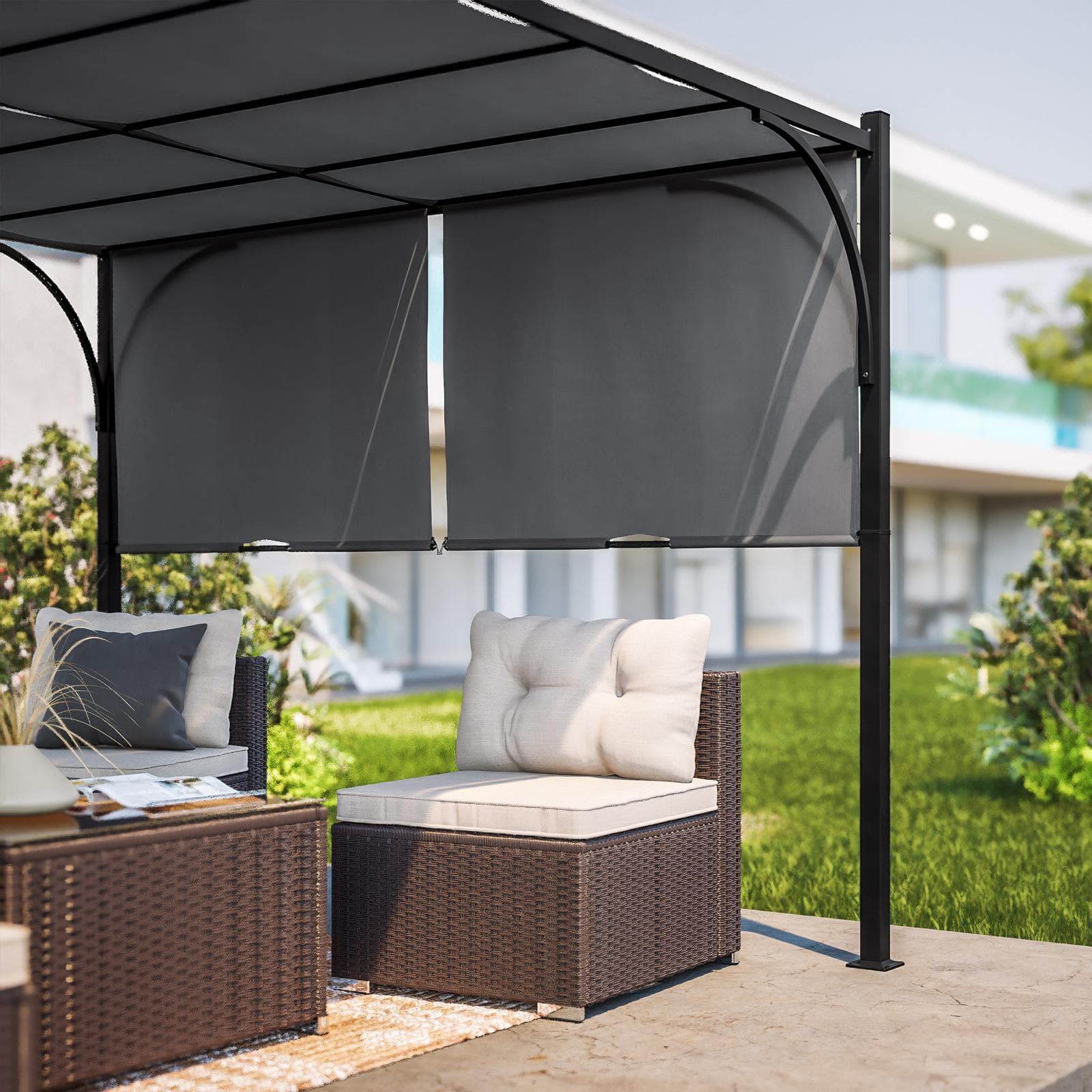 Gazebo 3x4 m tetto scorrevole grigio e struttura antracite - Edvige