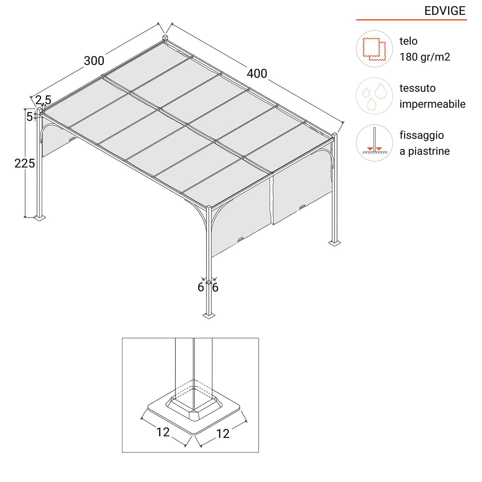 Gazebo 3x4 m tetto scorrevole grigio e struttura antracite - Edvige