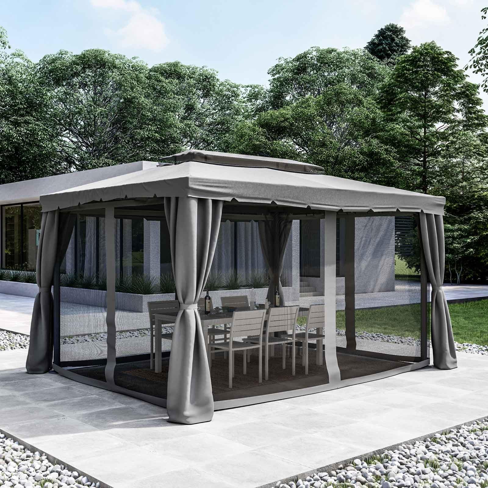 Gazebo 3x4 m in alluminio antracite con tende e telo grigio - Bolt