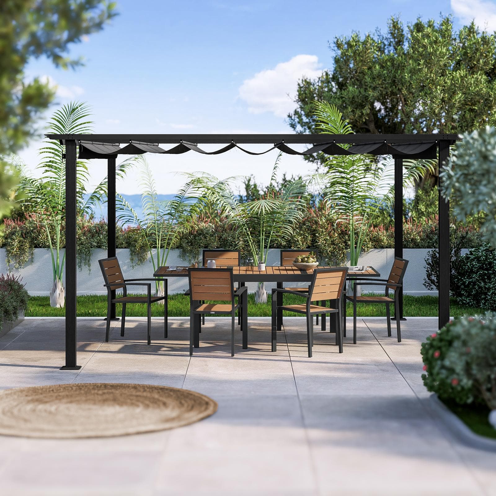 Gazebo 4x4 m in alluminio antracite con tetto scorrevole - Norris