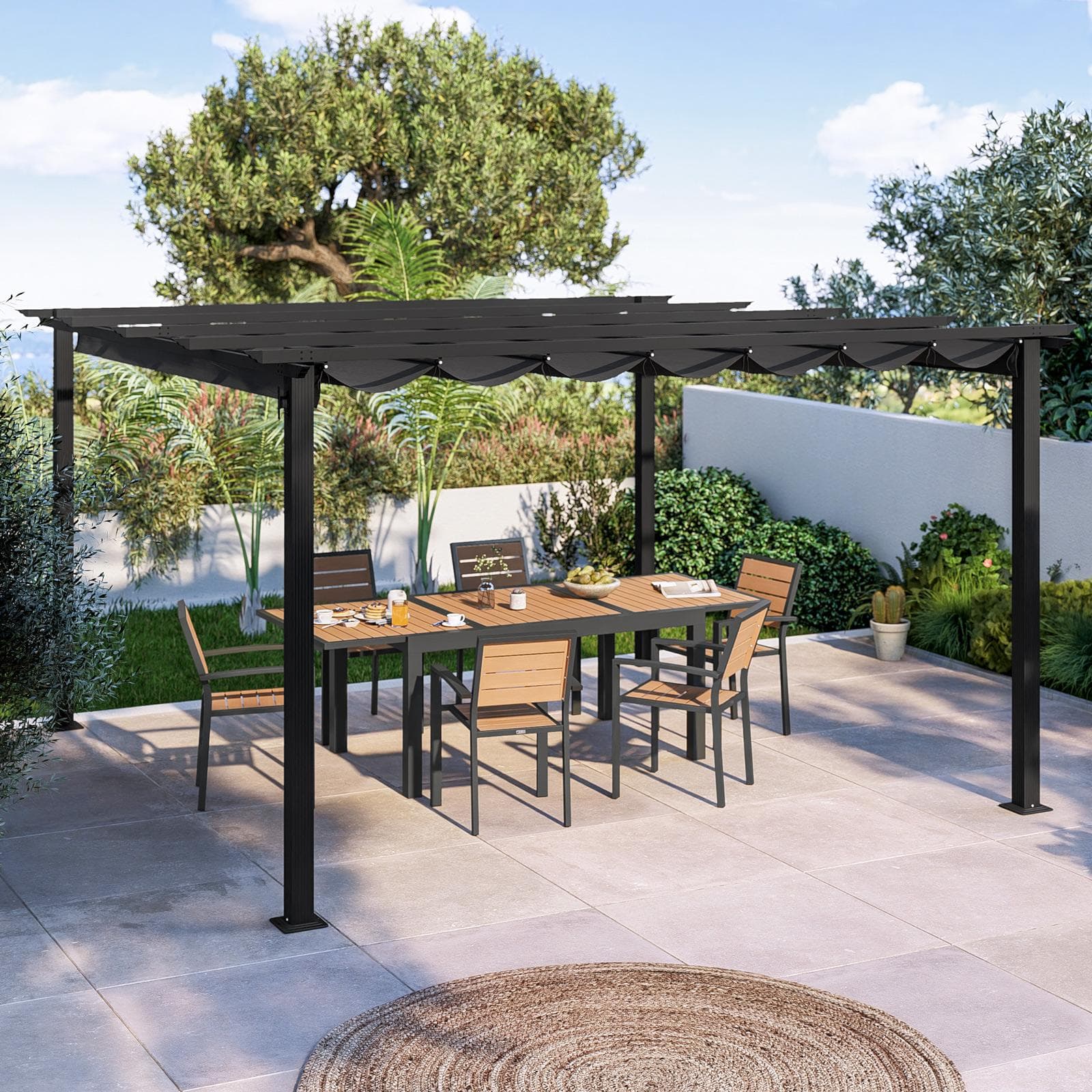 Gazebo 4x4 m in alluminio antracite con tetto scorrevole - Norris
