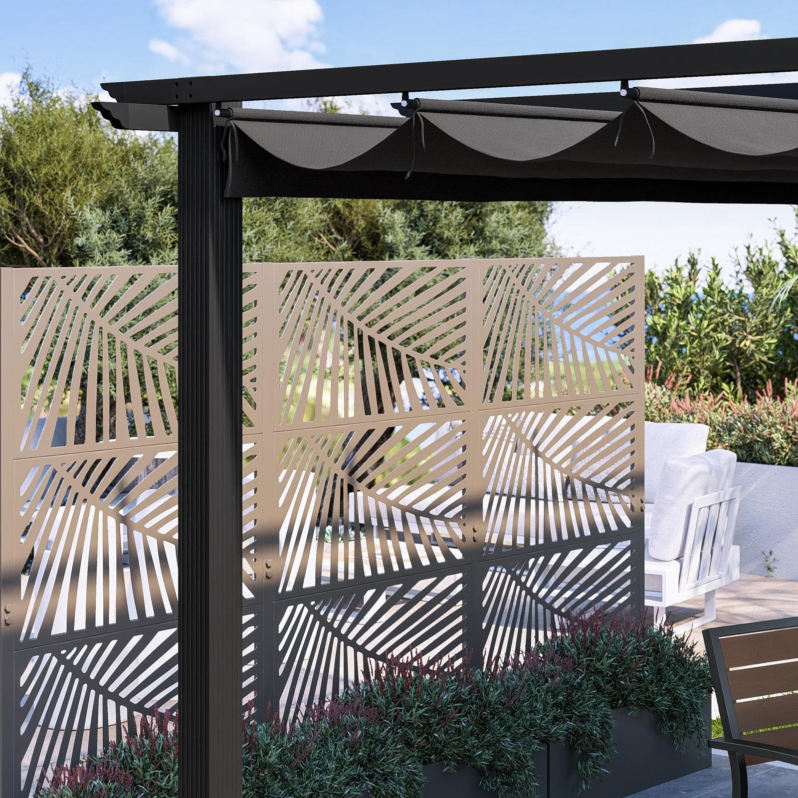Gazebo 4x4 m in alluminio antracite con tetto scorrevole - Norris