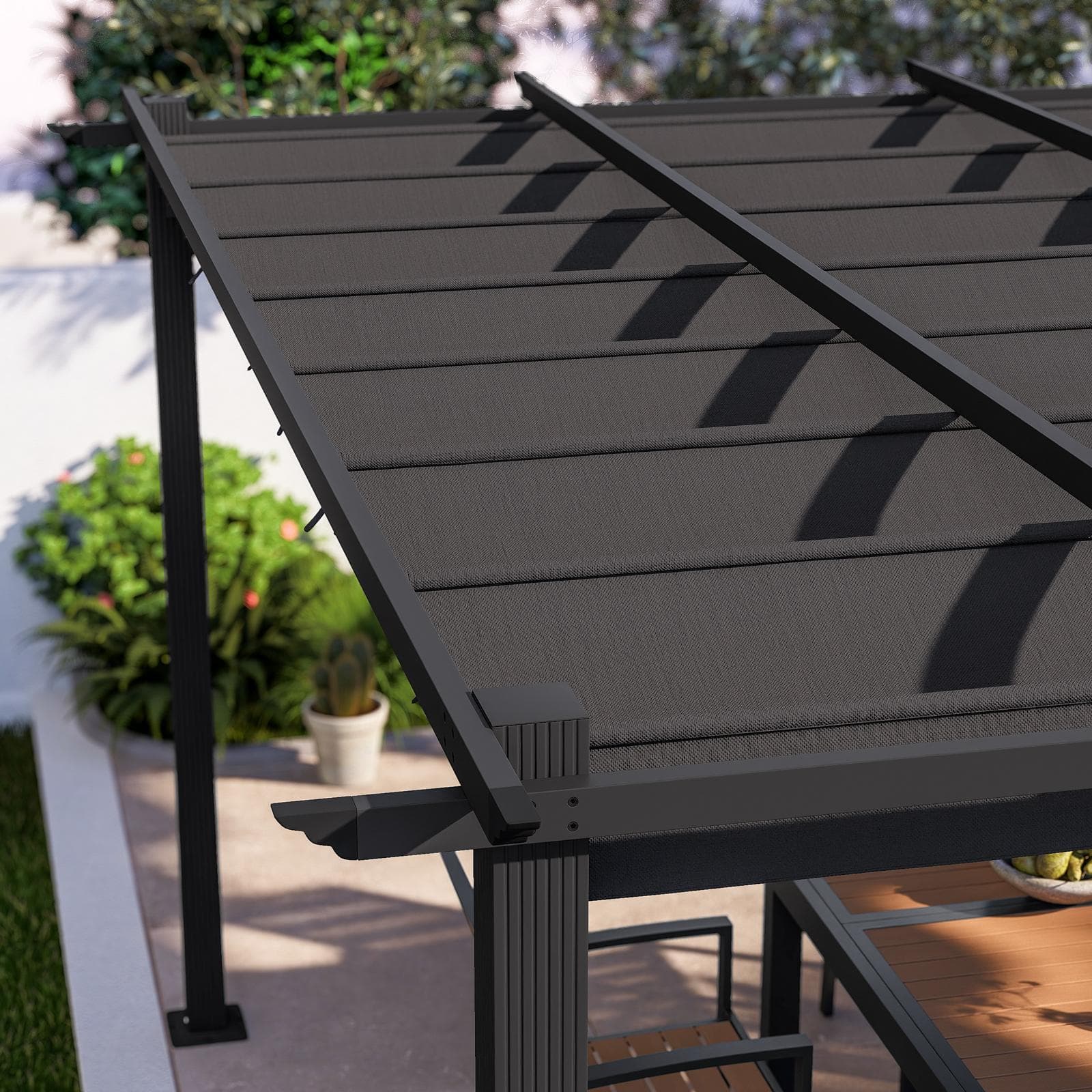 Gazebo 4x4 m in alluminio antracite con tetto scorrevole - Norris