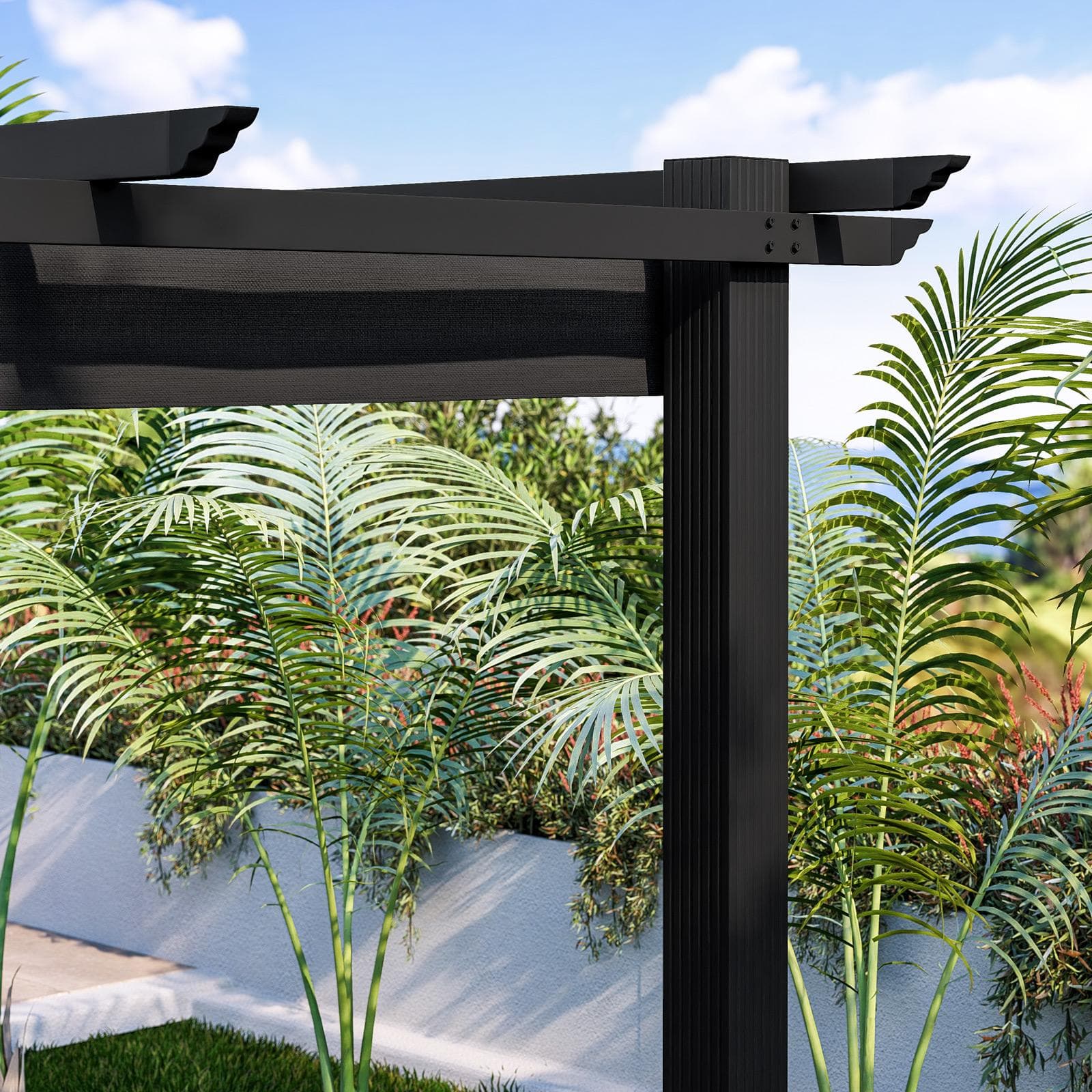 Gazebo 4x4 m in alluminio antracite con tetto scorrevole - Norris