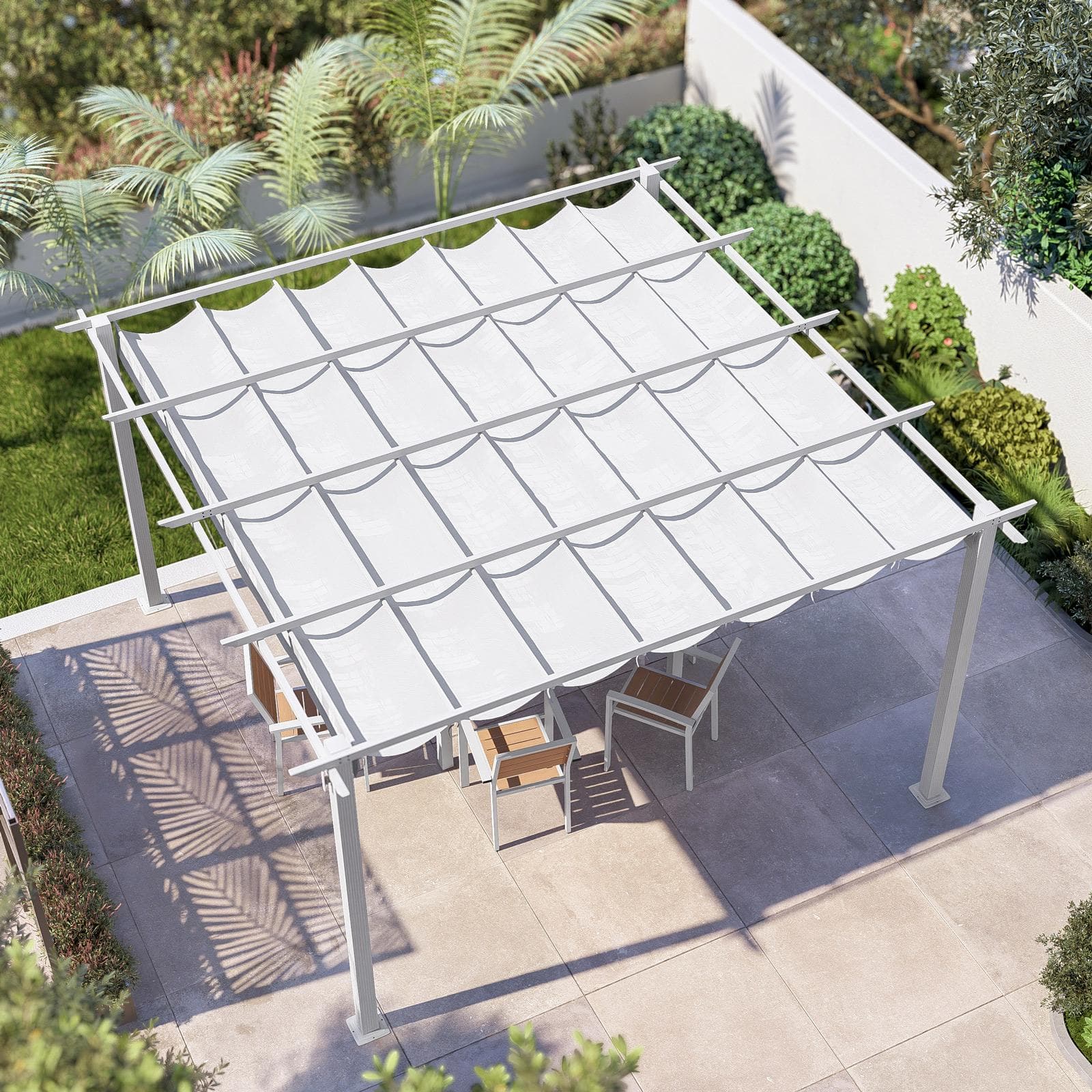 Gazebo 4x4 m in alluminio bianco con tetto scorrevole - Norris