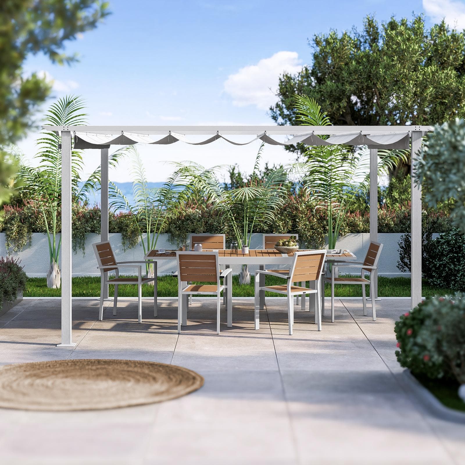 Gazebo 4x4 m in alluminio bianco con tetto scorrevole - Norris