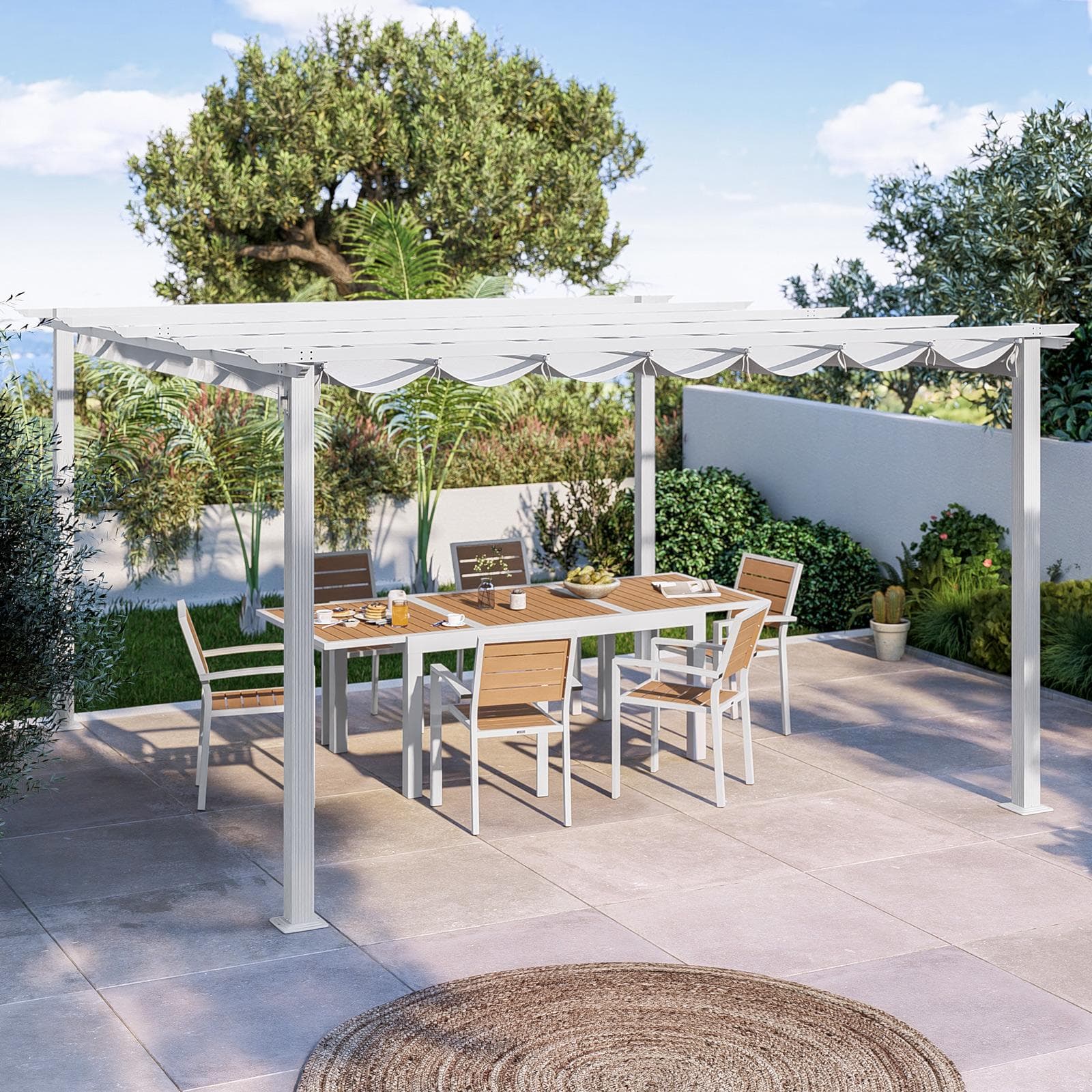 Gazebo 4x4 m in alluminio bianco con tetto scorrevole - Norris