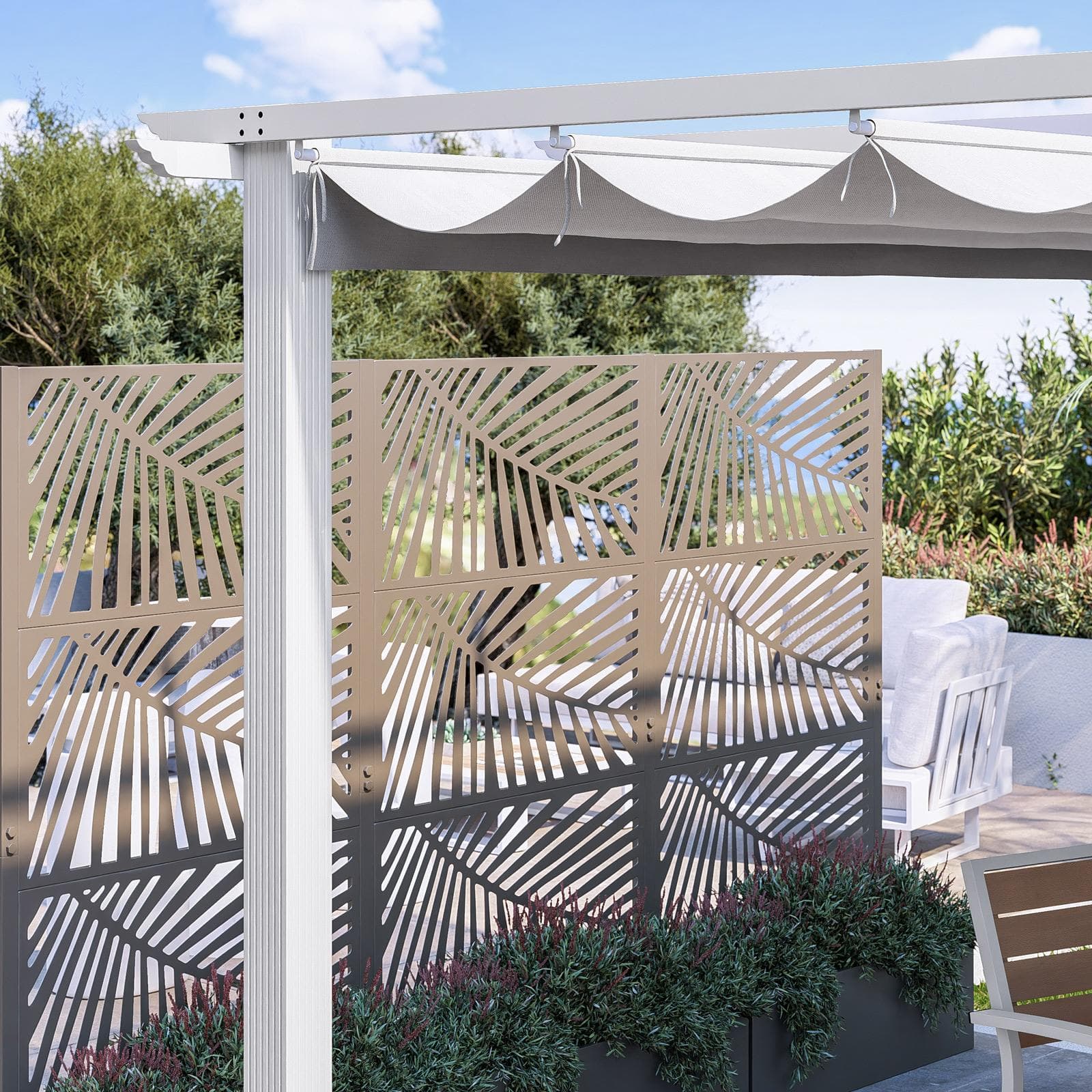 Gazebo 4x4 m in alluminio bianco con tetto scorrevole - Norris