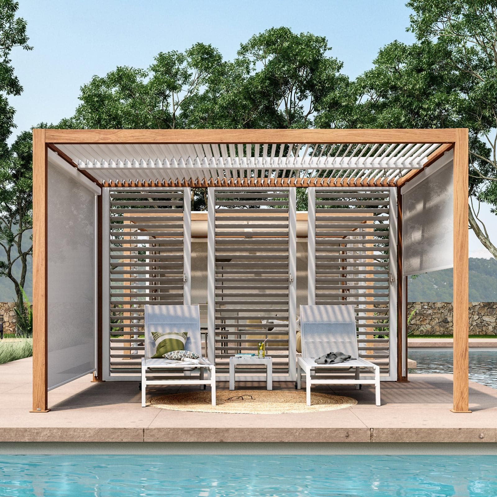 Gazebo bioclimatico 3x3,6 m in alluminio effetto legno - Enea Wood