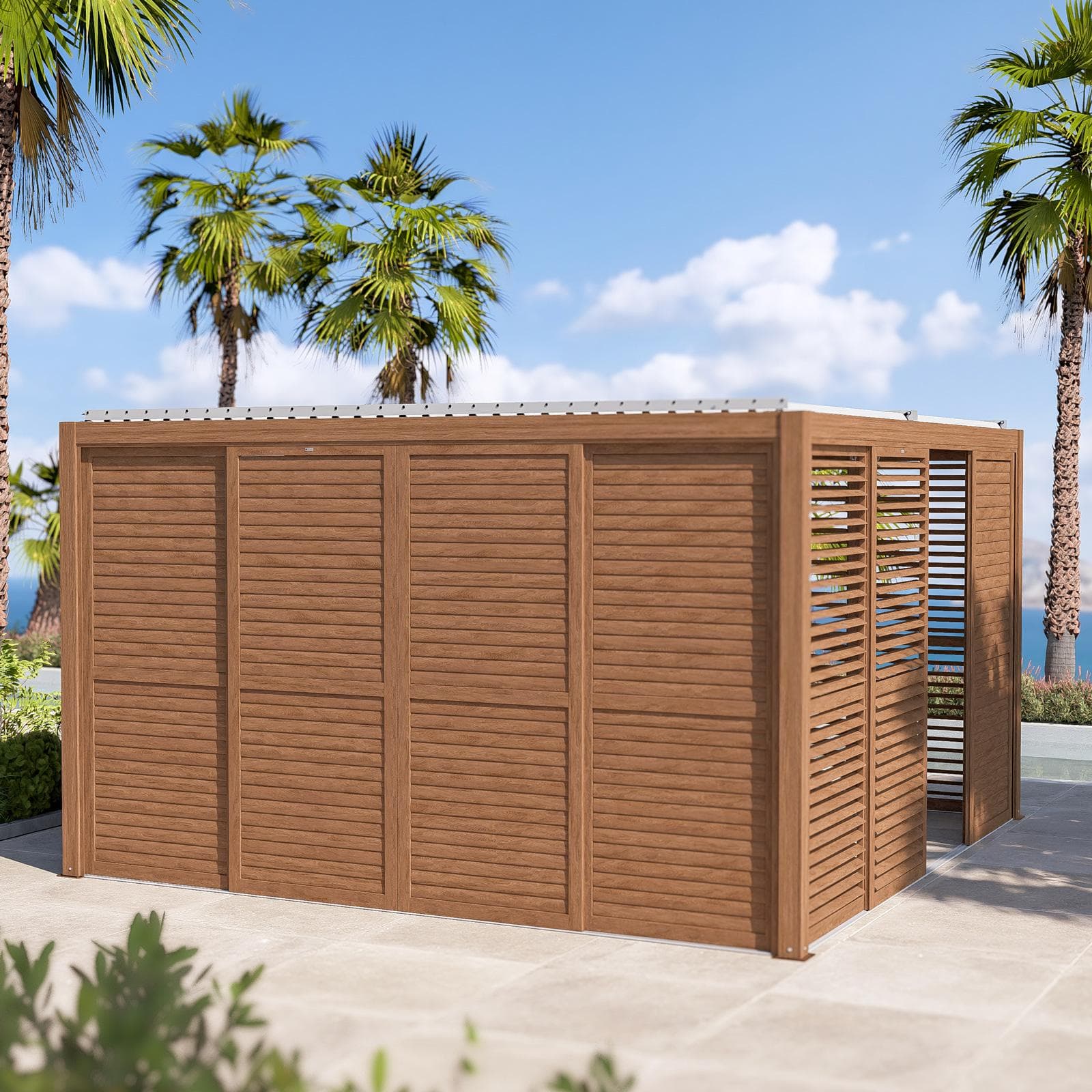 Gazebo bioclimatico 3x3,6 m in alluminio effetto legno - Enea Wood