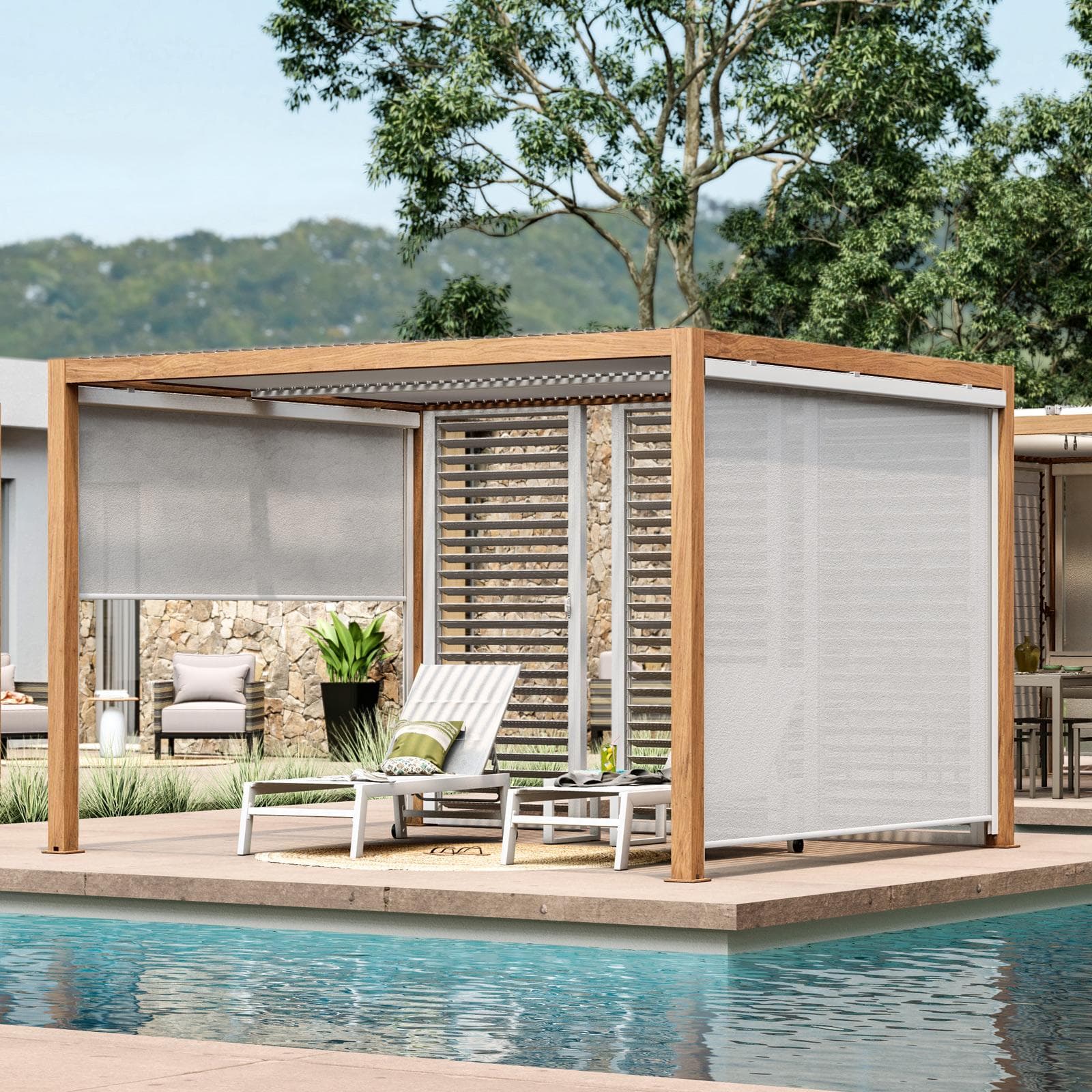 Gazebo bioclimatico 3x3,6 m in alluminio effetto legno - Enea Wood