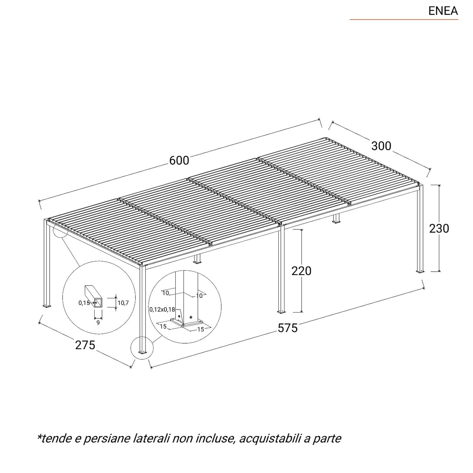 Gazebo bioclimatico 3x6 m in alluminio antracite - Enea