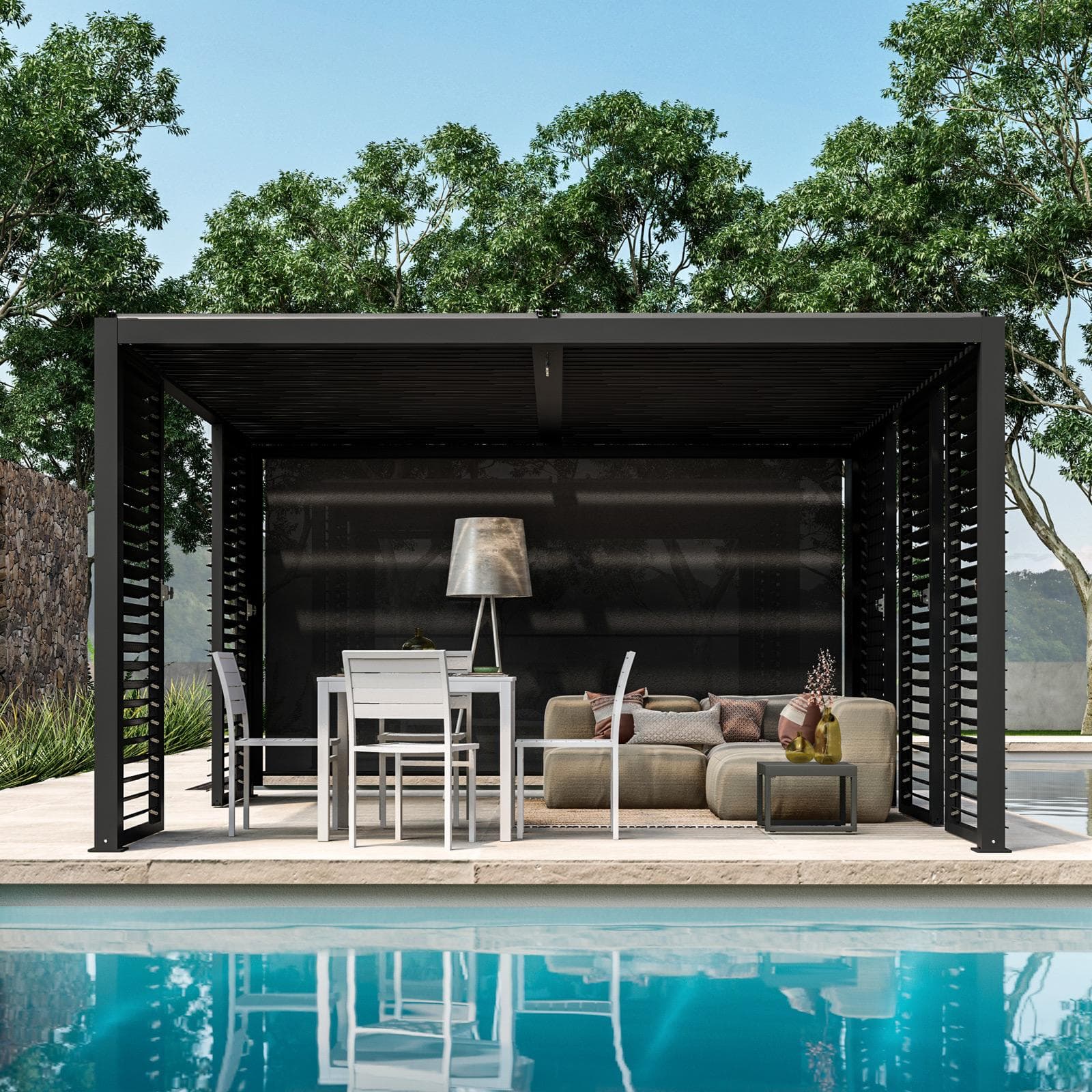 Gazebo bioclimatico 4x4 m in alluminio antracite - Enea