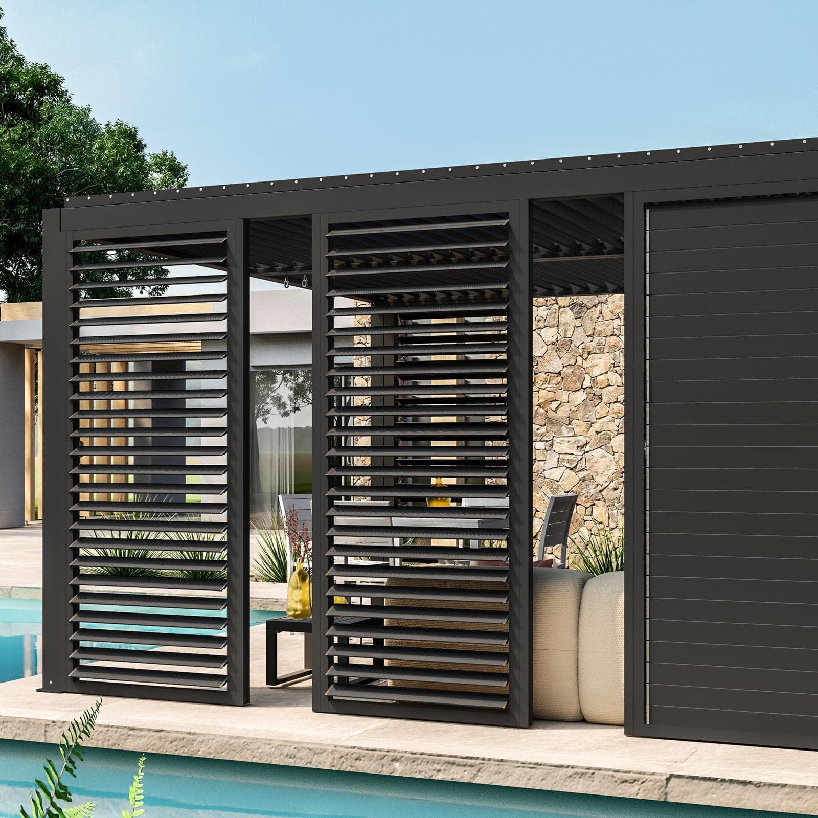 Gazebo bioclimatico 4x4 m in alluminio antracite - Enea
