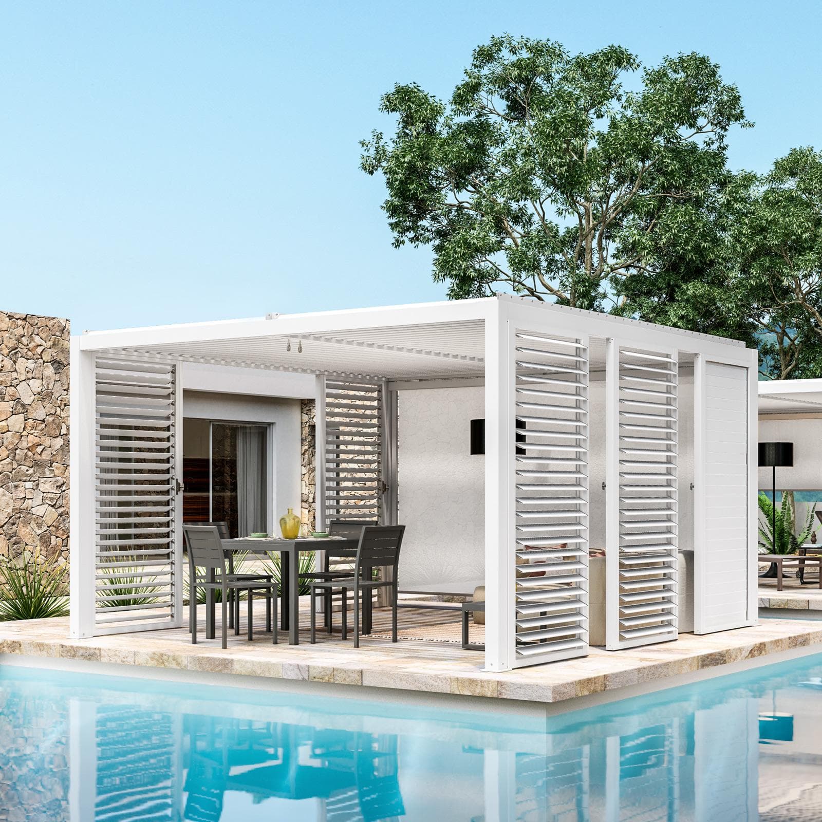 Gazebo bioclimatico 4x4 m in alluminio bianco - Enea