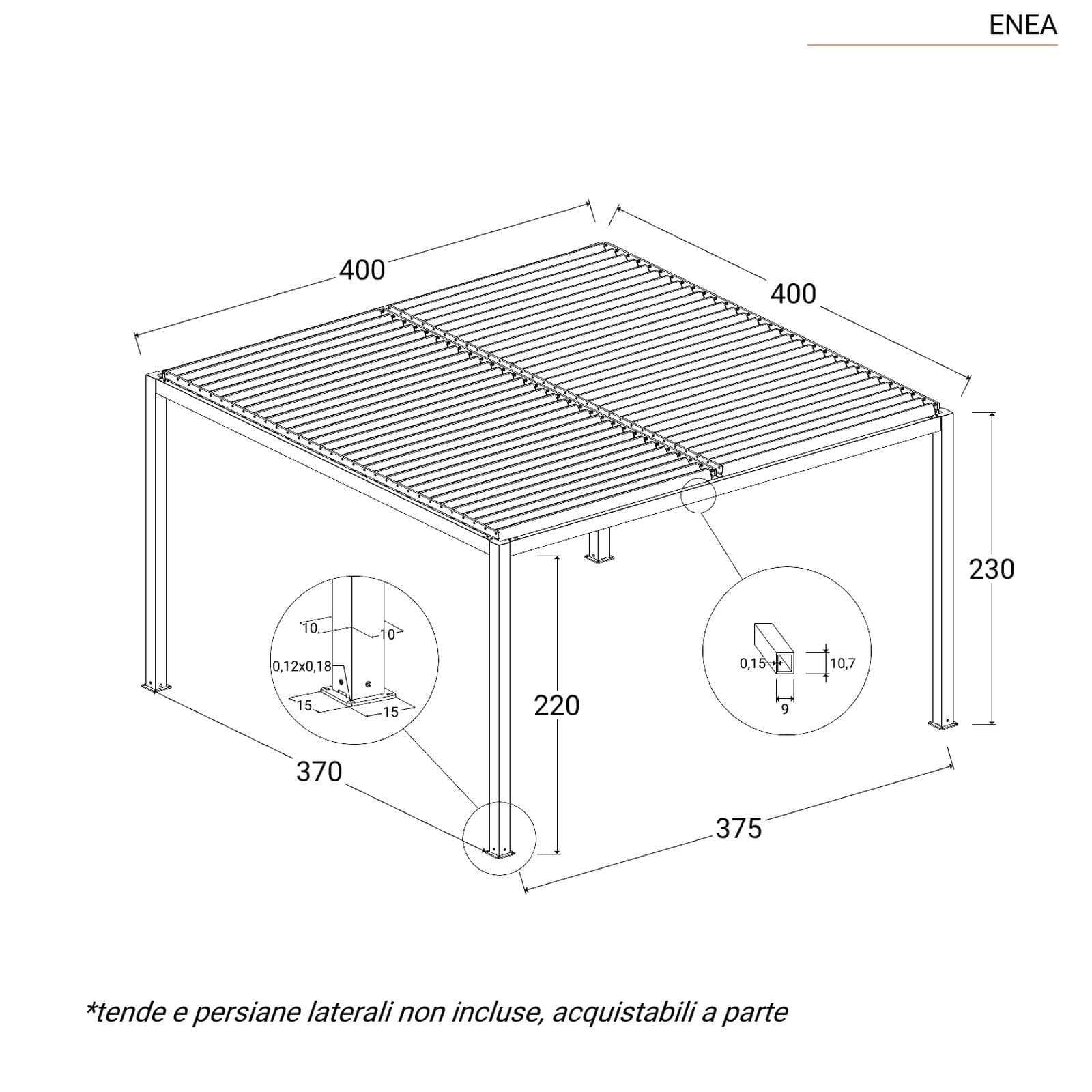 Gazebo bioclimatico 4x4 m in alluminio bianco - Enea