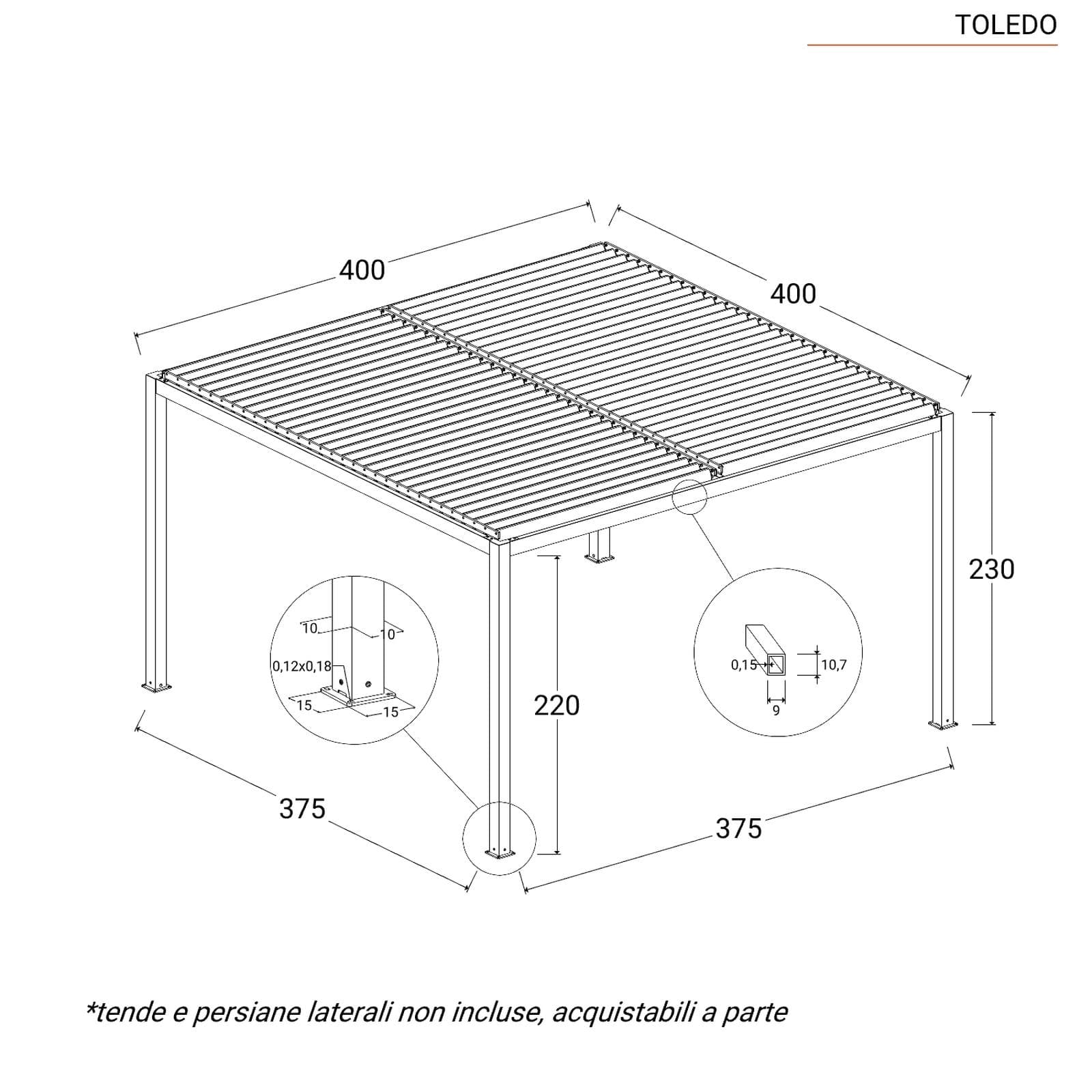 Gazebo bioclimatico 4x4 m in alluminio effetto legno - Enea Wood