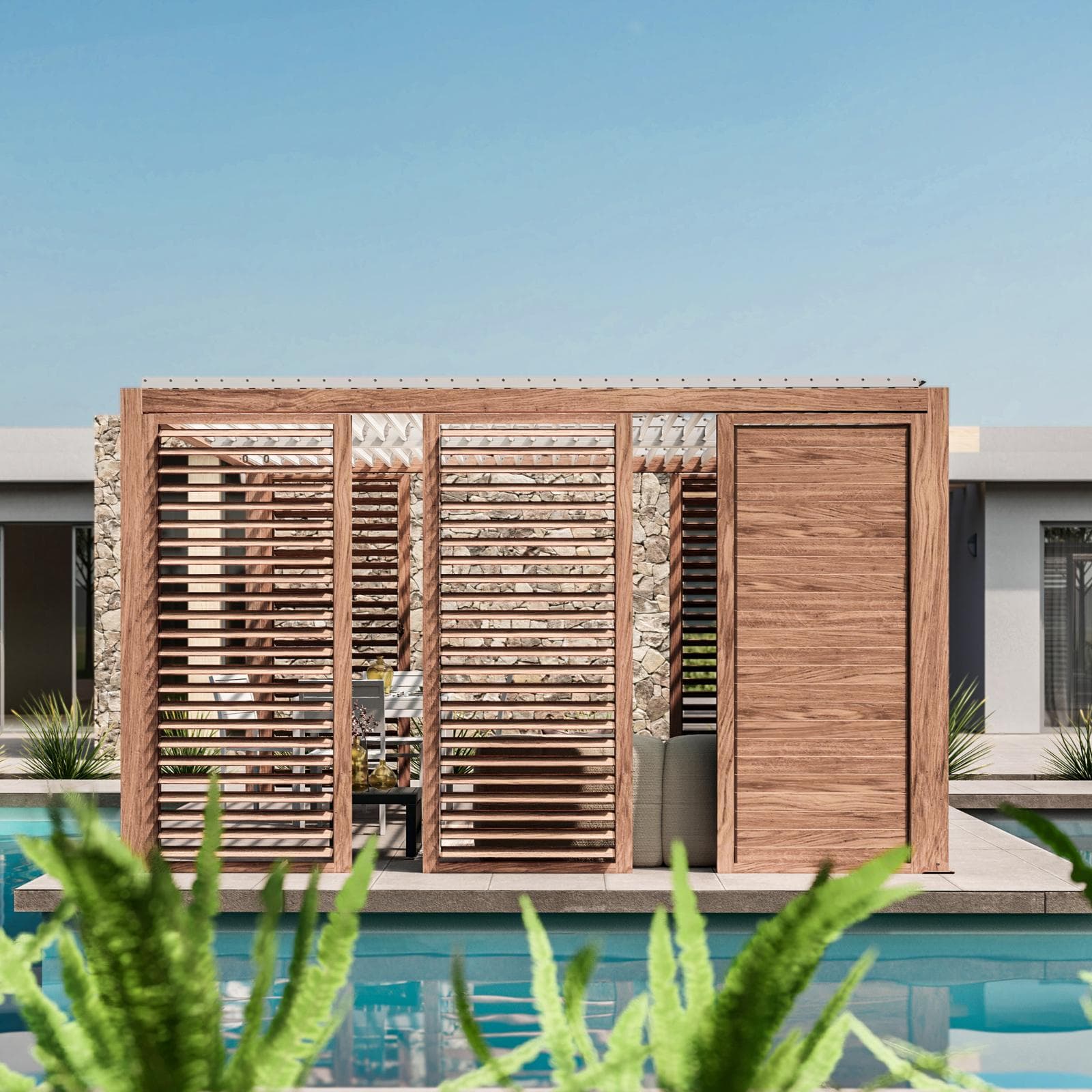 Gazebo bioclimatico 4x4 m in alluminio effetto legno - Enea Wood